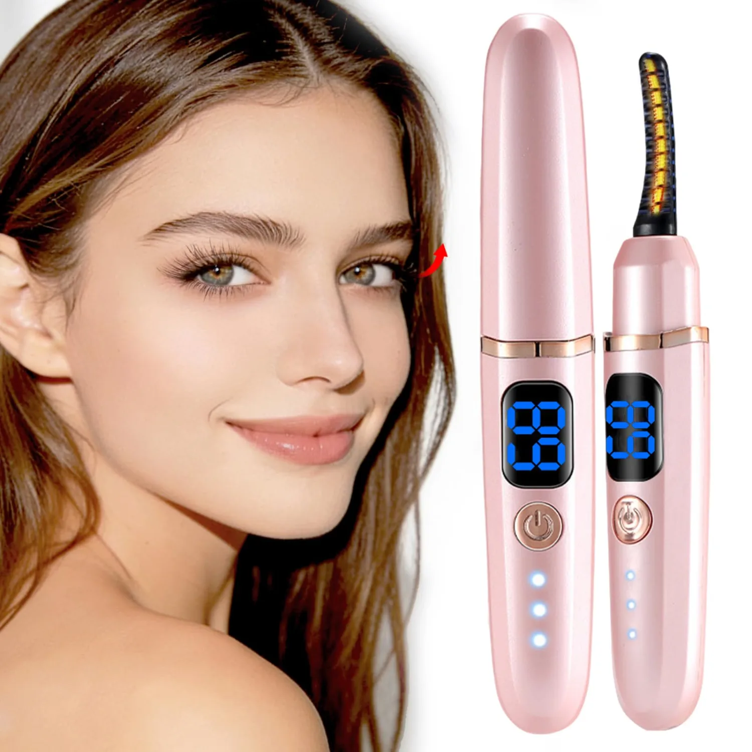 Heated Eyelash Curler with 3 Temp Modes 79°C-99°C & LED Display, Electric Lash Curler for 24H Long Lasting Curl, Type-C Rechargeable Heated Lash Curler for Natural Thick Lashes, Makeup Gift