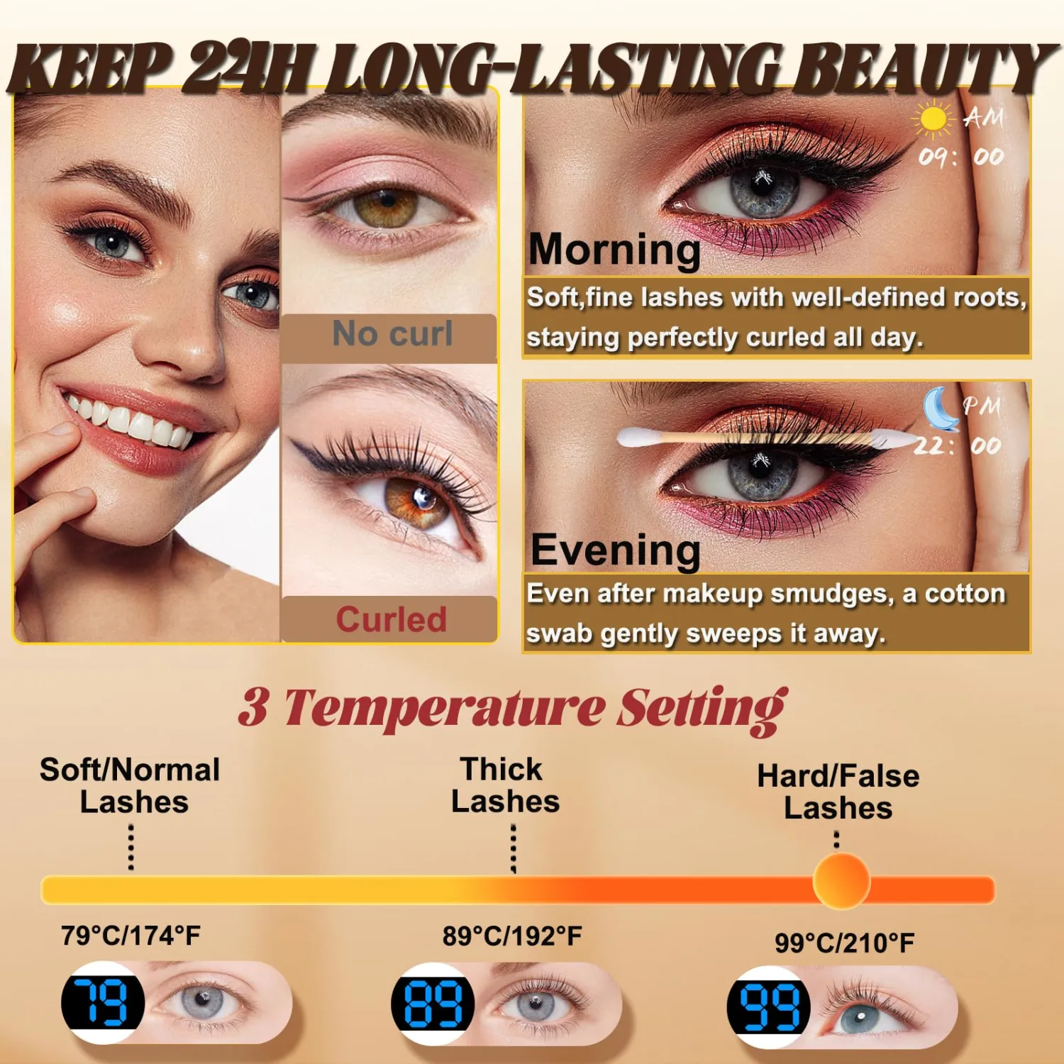 Heated Eyelash Curler with 3 Temp Modes 79°C-99°C & LED Display, Electric Lash Curler for 24H Long Lasting Curl, Type-C Rechargeable Heated Lash Curler for Natural Thick Lashes, Makeup Gift