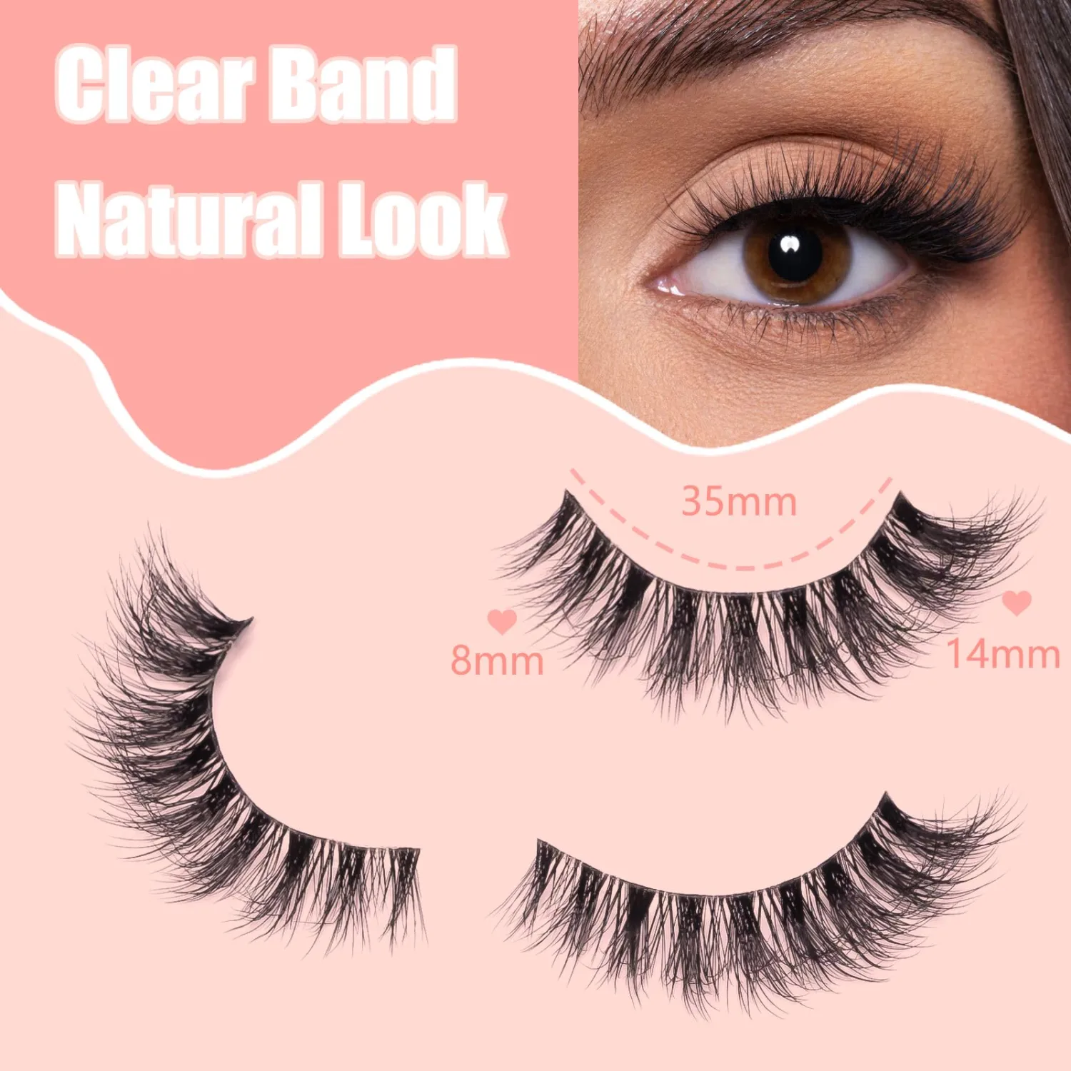 Short Wispy False Eyelashes 10 Pairs, Clear Band Natural Look Fluffy Cat Eye Lashes, Faux Mink & Easy to Apply for Beginners, Daily Makeup & Professional MUA (B4-Natural Lashes)