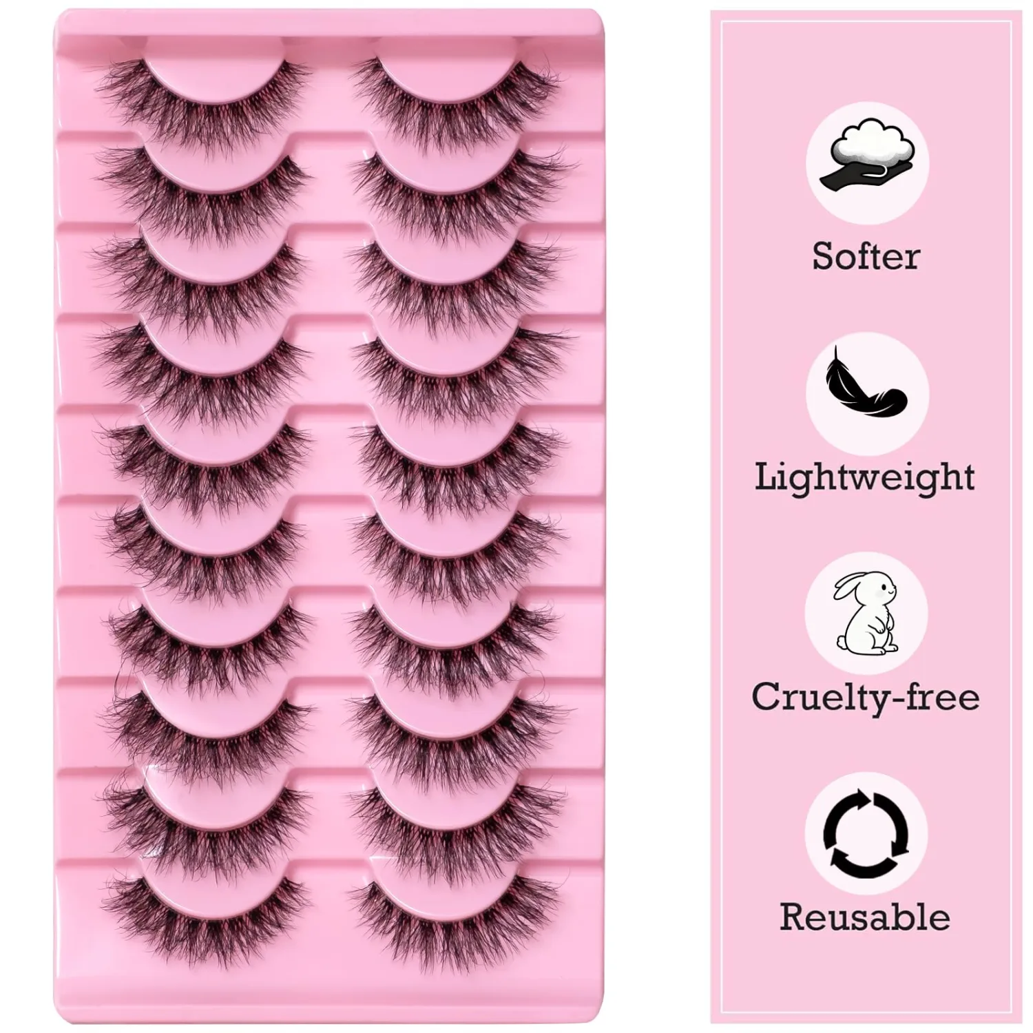 Short Wispy False Eyelashes 10 Pairs, Clear Band Natural Look Fluffy Cat Eye Lashes, Faux Mink & Easy to Apply for Beginners, Daily Makeup & Professional MUA (B4-Natural Lashes)