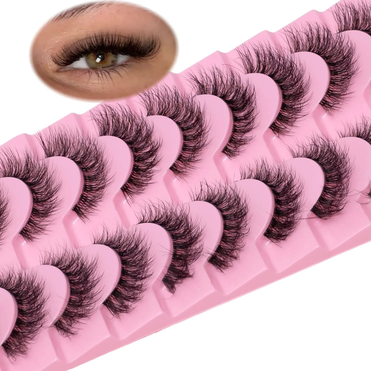 Short Wispy False Eyelashes 10 Pairs, Clear Band Natural Look Fluffy Cat Eye Lashes, Faux Mink & Easy to Apply for Beginners, Daily Makeup & Professional MUA (B4-Natural Lashes)