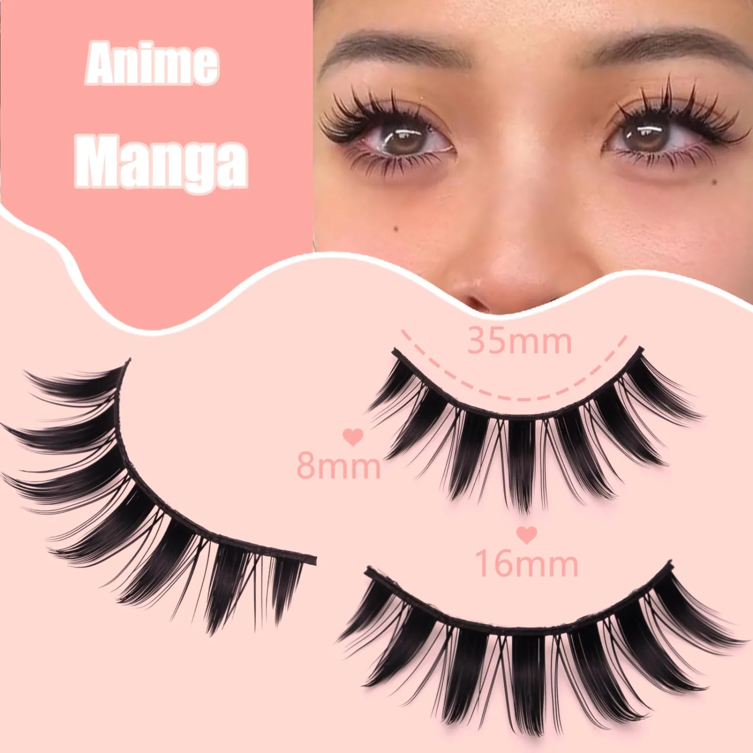 Manga Anime False Eyelashes 14 Pairs, Japanese Style Doll Eye & Spiky 8D Wispy Lashes, 16MM Dramatic Thick Faux Mink for Cosplay, Theatrical Makeup & J-Fashion