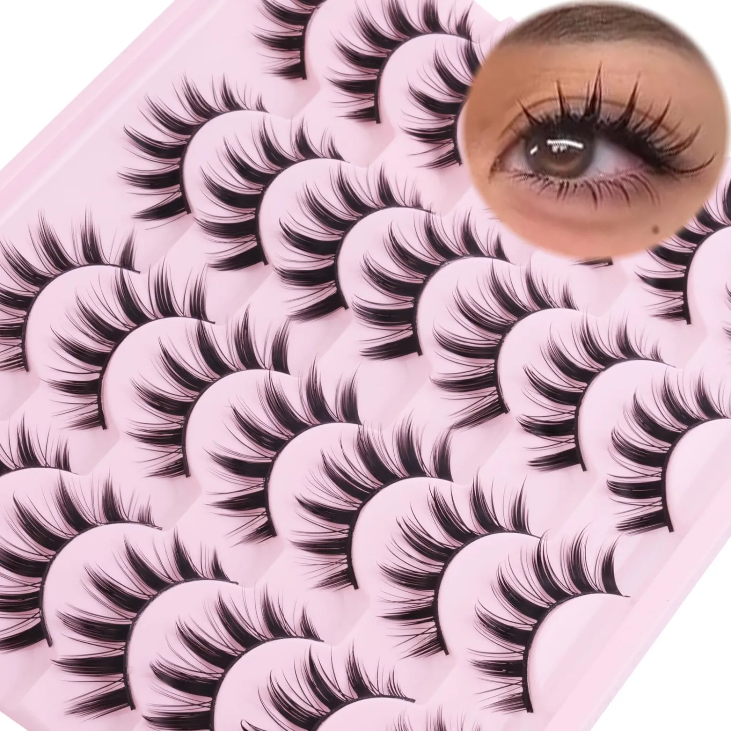 Manga Anime False Eyelashes 14 Pairs, Japanese Style Doll Eye & Spiky 8D Wispy Lashes, 16MM Dramatic Thick Faux Mink for Cosplay, Theatrical Makeup & J-Fashion