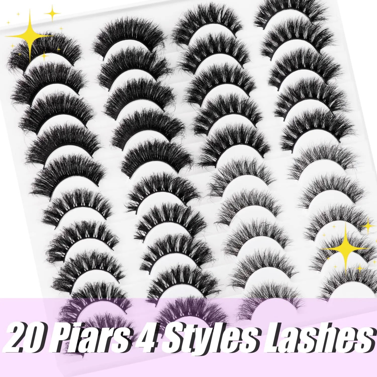 False Eyelashes 20 Pairs 4 Styles Mixed Volume False Eyelashes 8D Cat Eye Lashes D Curl Dramatic Soft Eyelash 25mm Big Long Lash Pack That Look Like Extensions