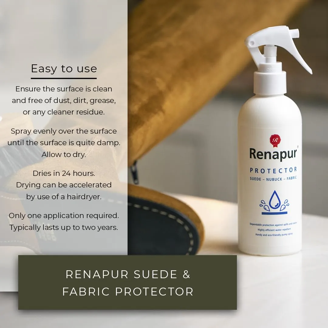 Renapur Suede, Nubuck, Fabric Waterproofing/Stain Protection — Eco-Friendly, Non-Toxic, for Shoes, Boots, Sneakers & Clothing (3.4 fl.oz) - Packaging May Vary