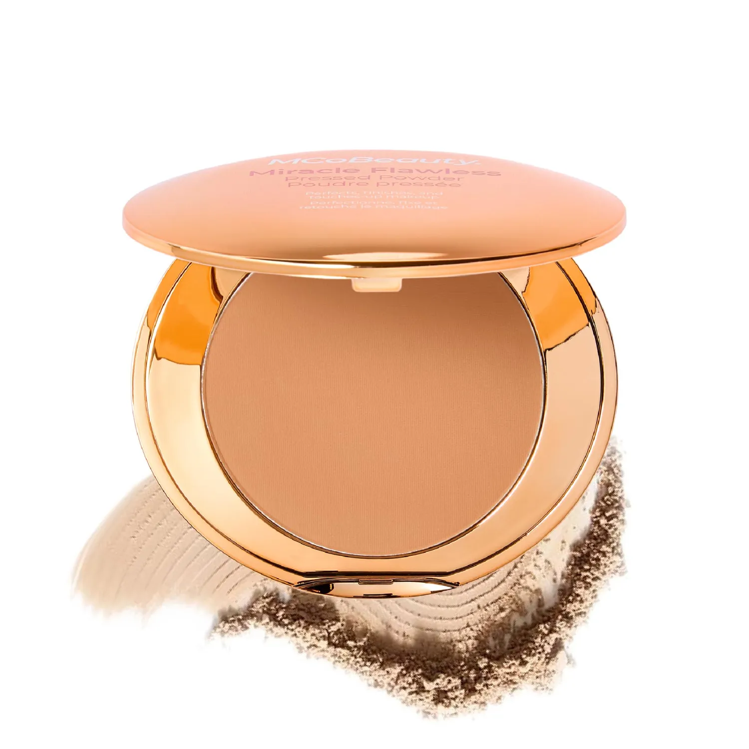 MCoBeauty Miracle Flawless Pressed Powder Natural Medium - Setting Powder Makeup for Face with Rose Flower Extract Sweet Almond Oil - Blurring Finishing Compact Powder, Vegan Cruelty Free - 0.31 oz