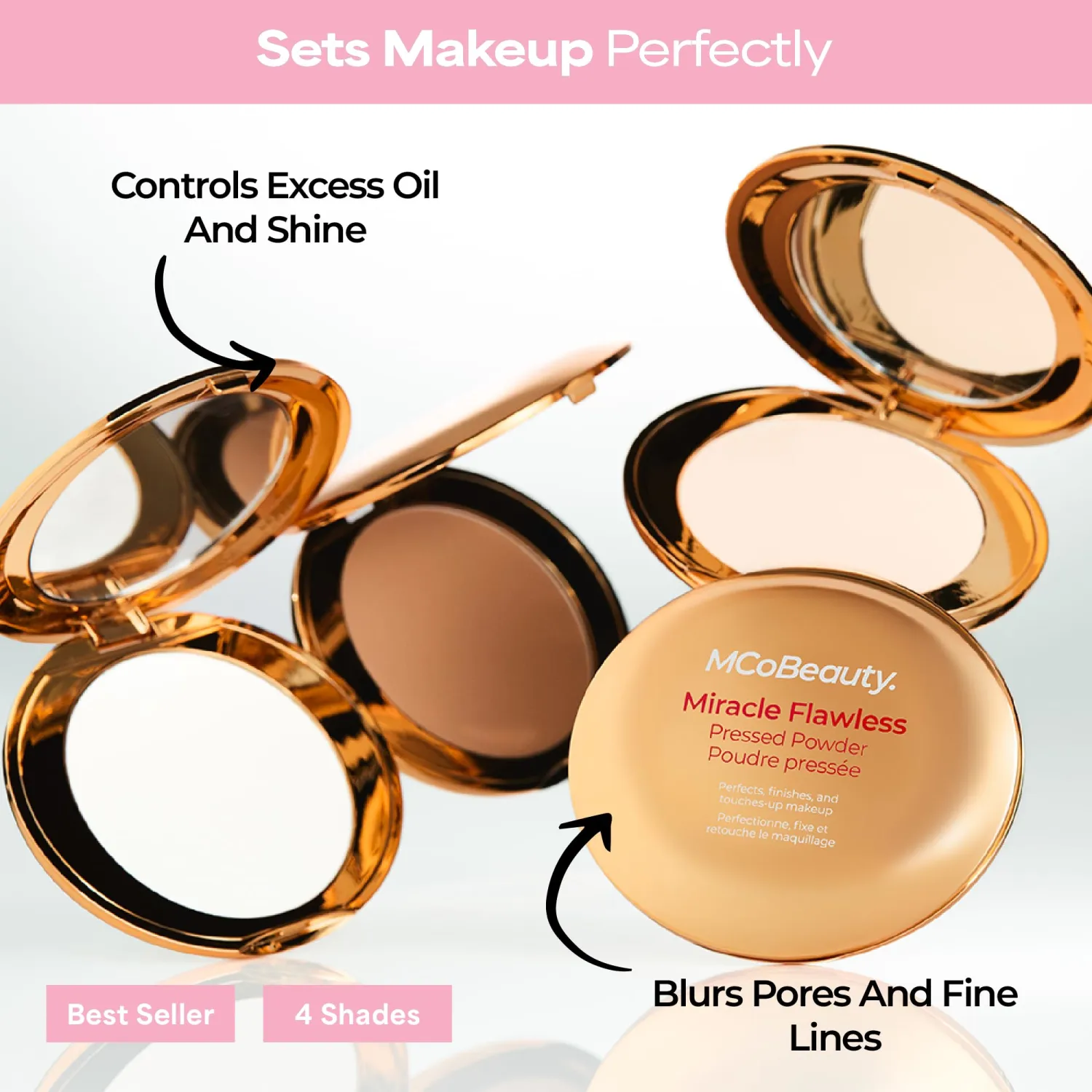 MCoBeauty Miracle Flawless Pressed Powder Translucent - Setting Powder Makeup for Face with Rose Flower Extract Sweet Almond Oil - Blurring Finishing Compact Powder, Vegan Cruelty Free - 0.31 oz