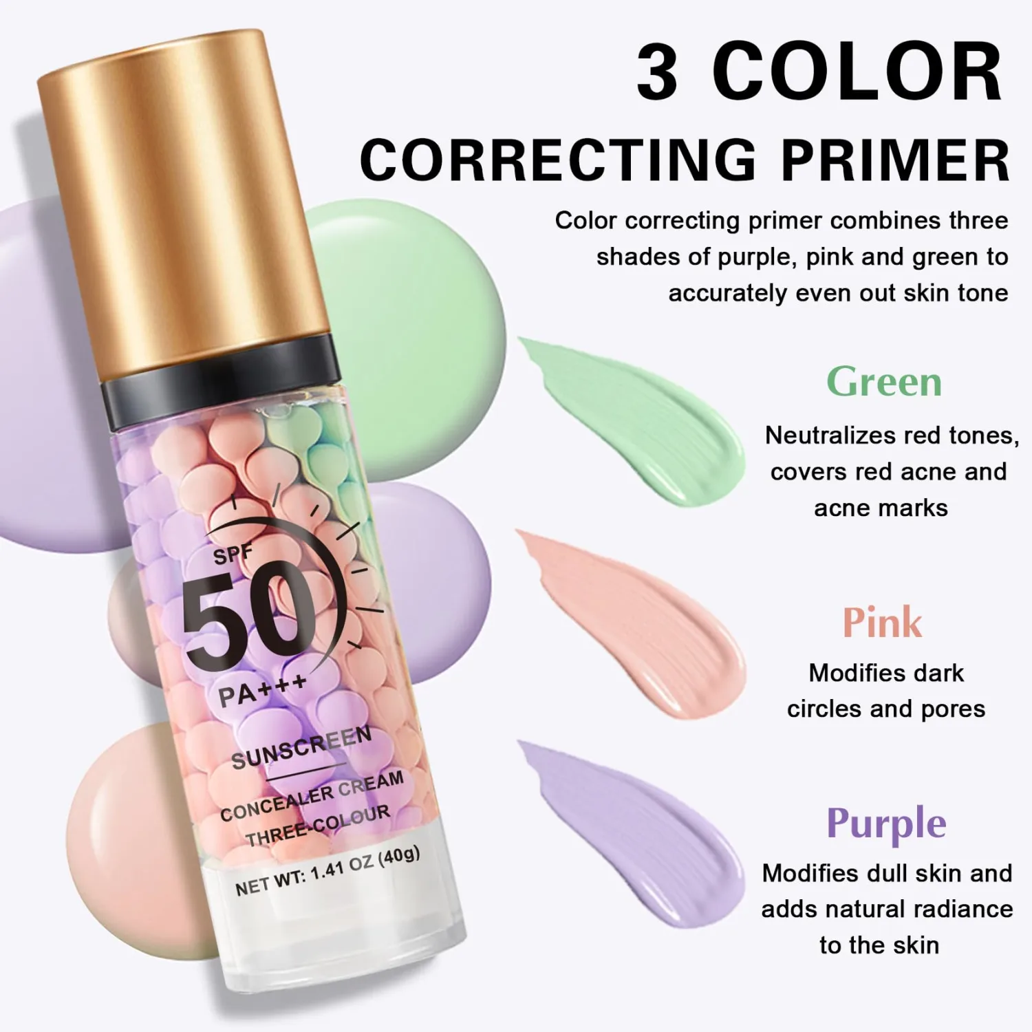Color Correcting Primer Face Makeup,Face Primer with SPF 50,Oil Control Primer Makeup,Hydrates and Moisturizes,Radiance Skin,Protector Solar Para La Cara Con Color
