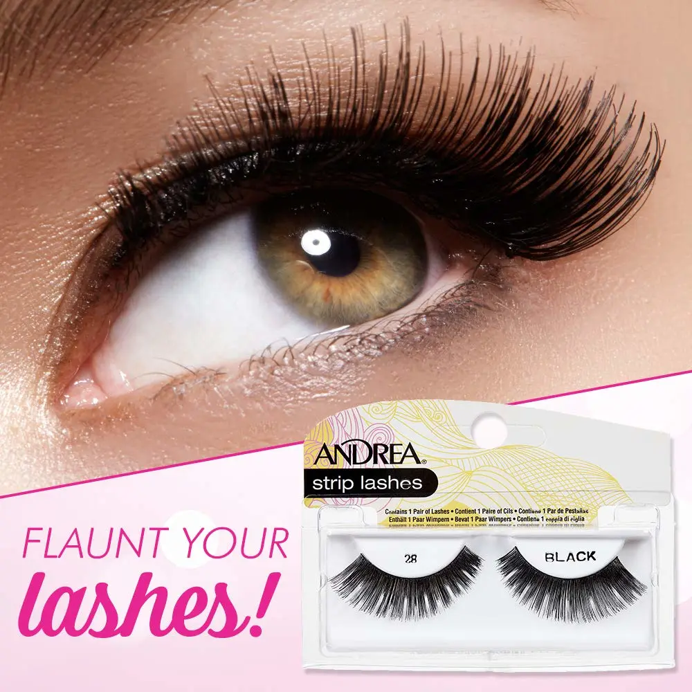 Andrea False Lashes Style 28 - Black, Lightweight, Reusable Fake Eyelashes, Natural Look Strip Lashes for Glam Makeup, 4 Pairs