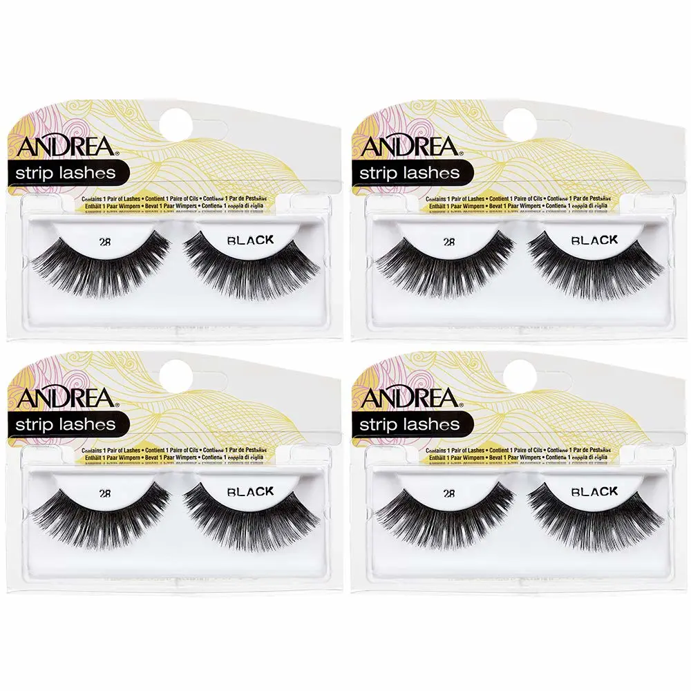 Andrea False Lashes Style 28 - Black, Lightweight, Reusable Fake Eyelashes, Natural Look Strip Lashes for Glam Makeup, 4 Pairs