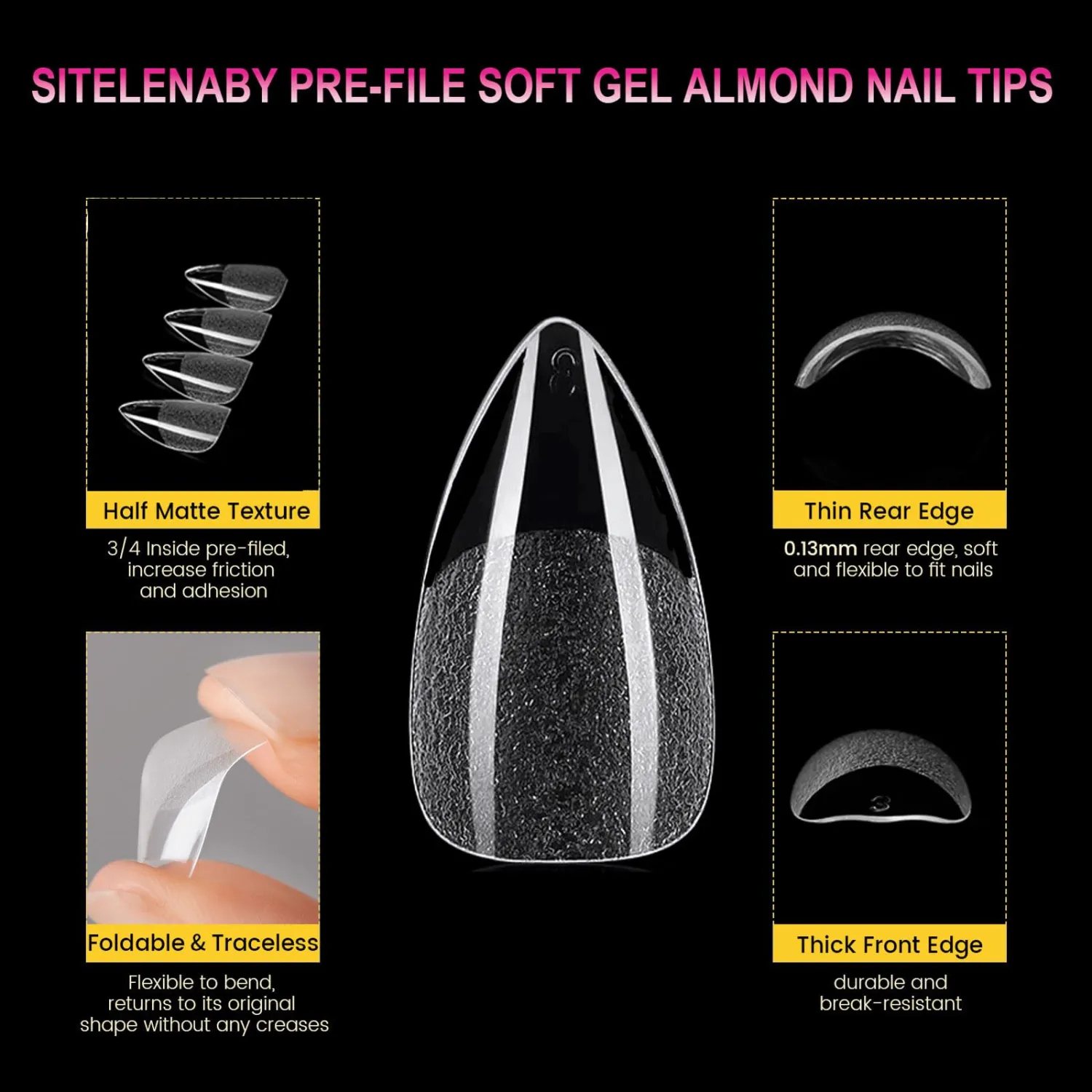 Almond Nail Tips:Full Cover Almond Press On Nails,Soft Gel Nail Tips X Half Matte False Nail Tips Pre-shaped Short Nails Tips12 Sizes300pcs,Clear Gelly Tips for Home Salon Daily Nail Art