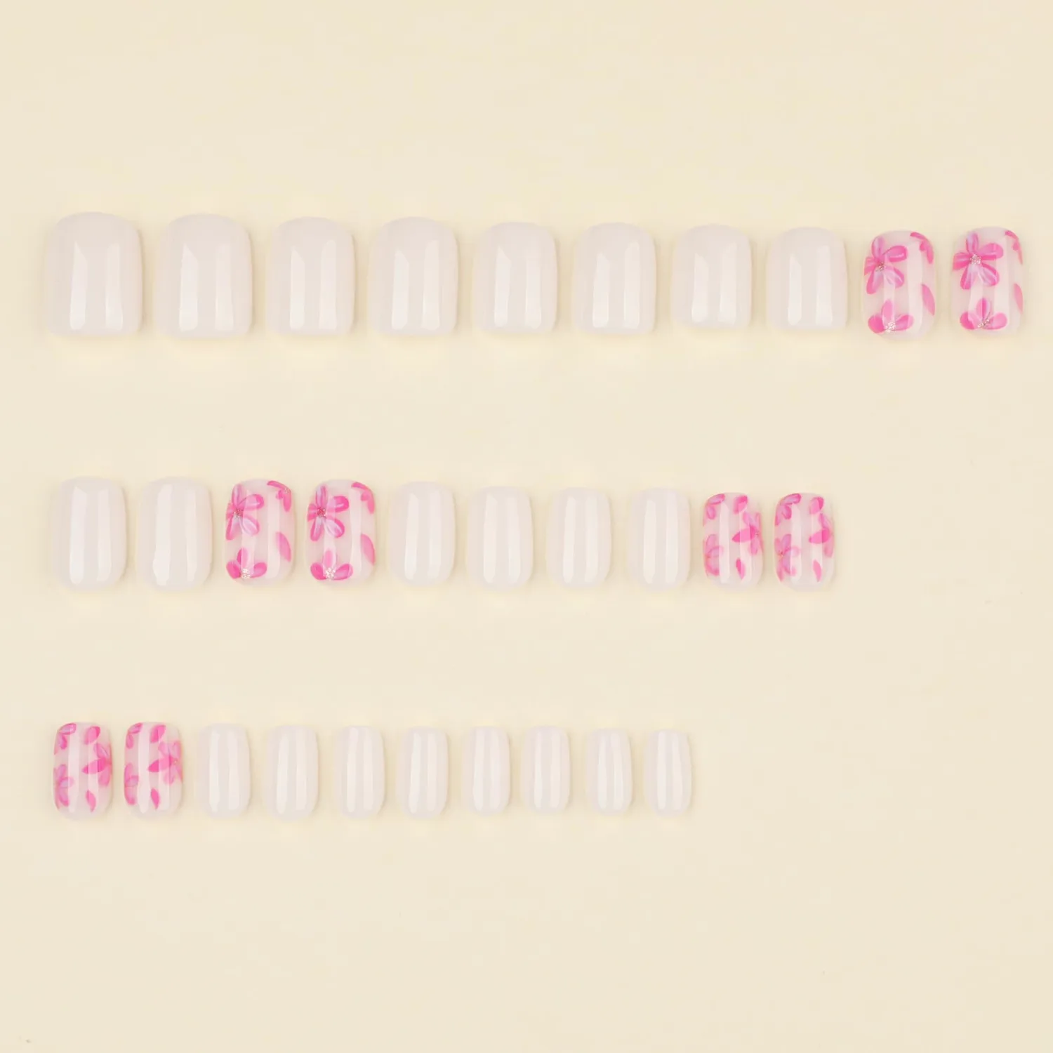 White Press On Nails Extra Short Square, Pink Flower Sticke On Nails Kit, Floral Designer Reusable Acrylic Nails Press Ons, Fake Nails With Glue On Nails Set, Daily Wea False Nails For Women