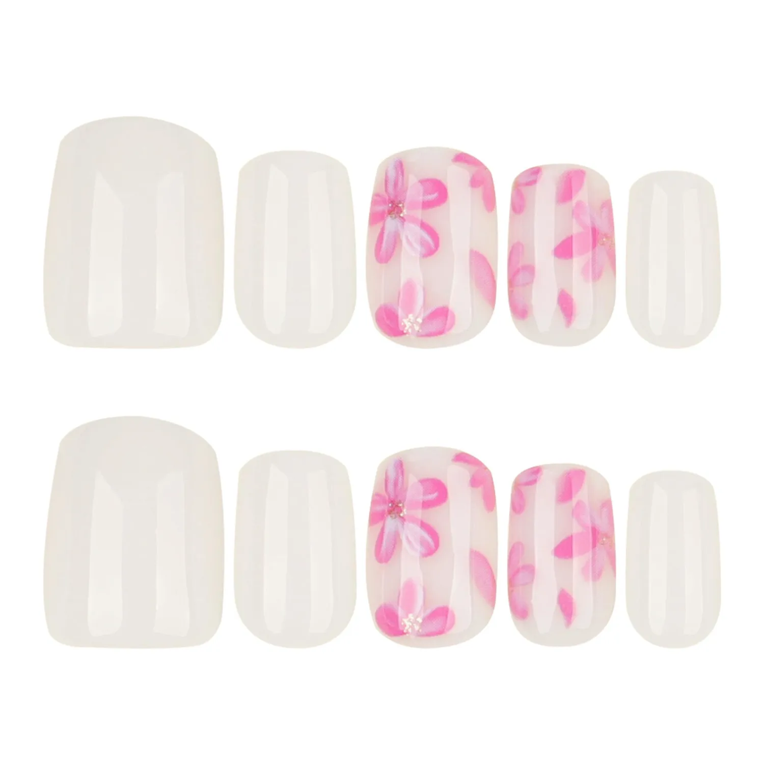 White Press On Nails Extra Short Square, Pink Flower Sticke On Nails Kit, Floral Designer Reusable Acrylic Nails Press Ons, Fake Nails With Glue On Nails Set, Daily Wea False Nails For Women