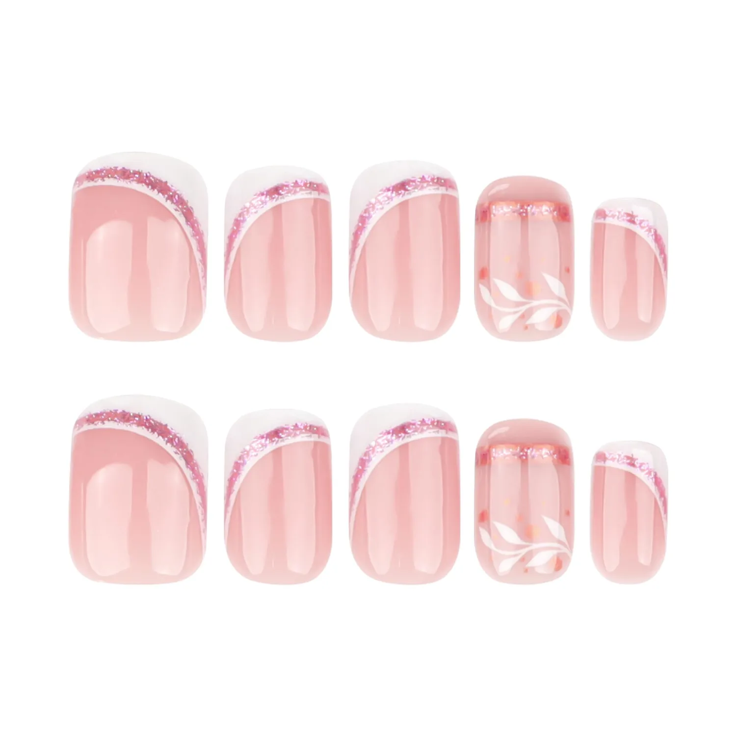 French Press On Nails Short Square, Nude Fake Nails with White French Tip and Minimalist Purple and Gold Line Design, Glossy Gel Finish Acrylic Nails, Natural Reusable Glue On Nails for Women 30Pcs