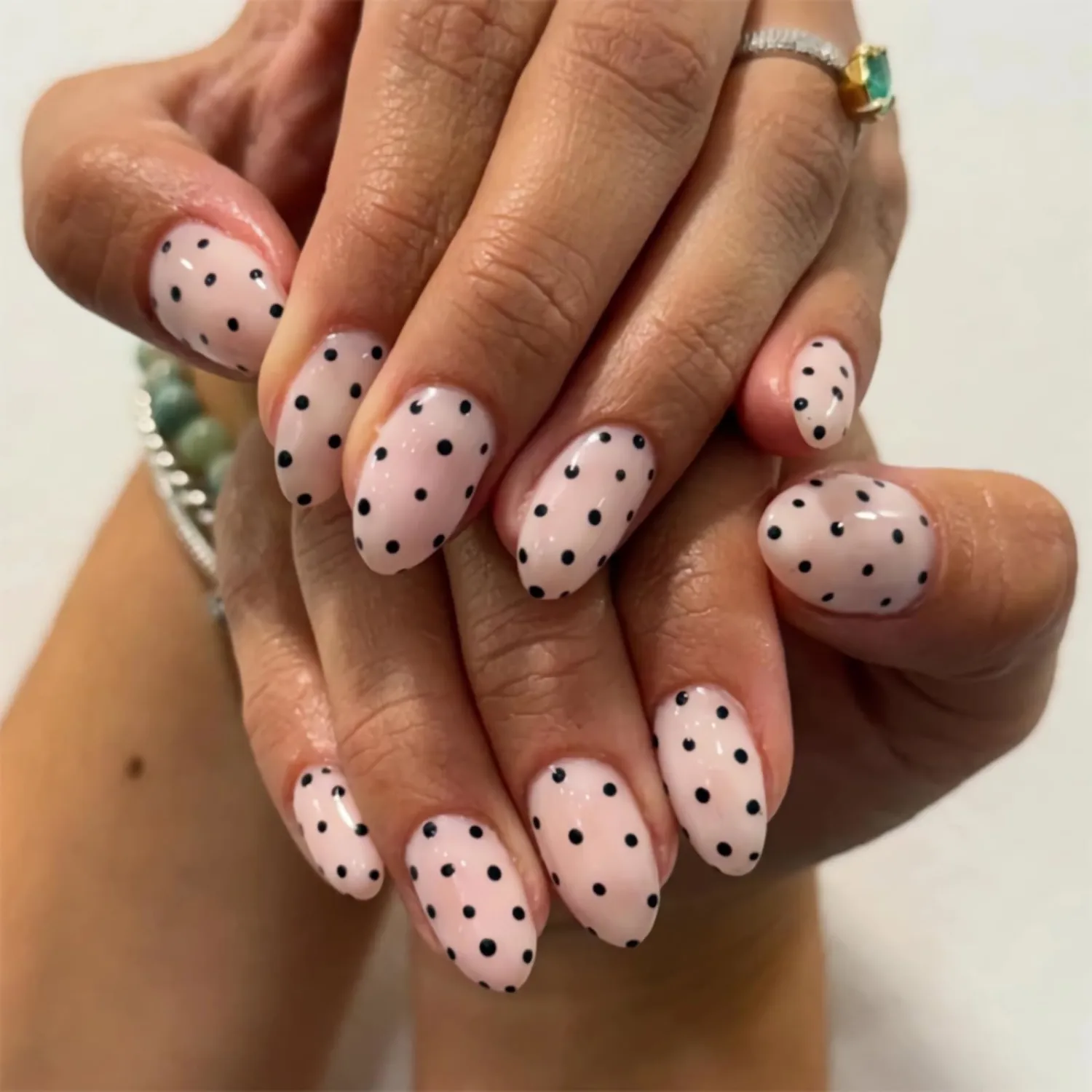 BABALAL Polka Dot Press on Nails Short Oval, Glossy Trendy Acrylic Fake Nails, 24Pcs Round Thick Glue on Nails for Women Girls Kids