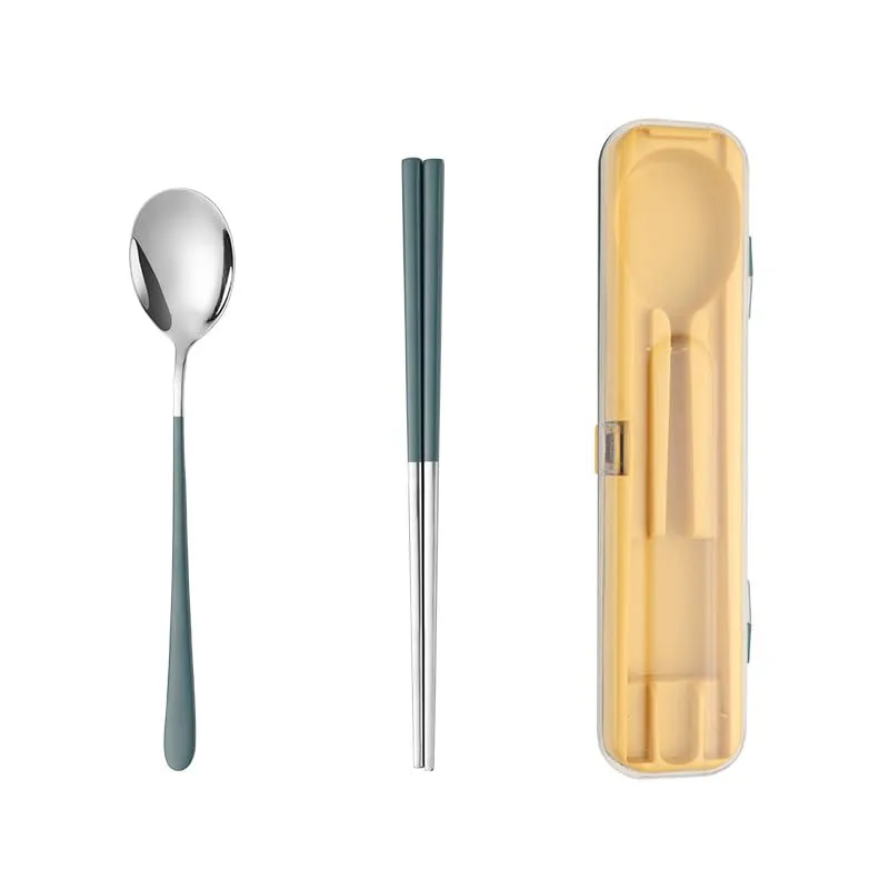 Silverware Set, 2/8/12/16/20/24pcs 304 Stainless Steel Chopsticks Spoon Student Outdoor Storage Box Set Portable Tableware, Home Flatware Set(Blue,2 Pieces for 1)