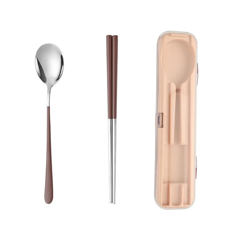 Silverware Flatware Cutlery Set, 2/8/12/16/20/24pcs 304 Stainless Steel Chopsticks Spoon Student Outdoor Storage Box Set Portable Tableware(Pink,2 Pieces for 1)