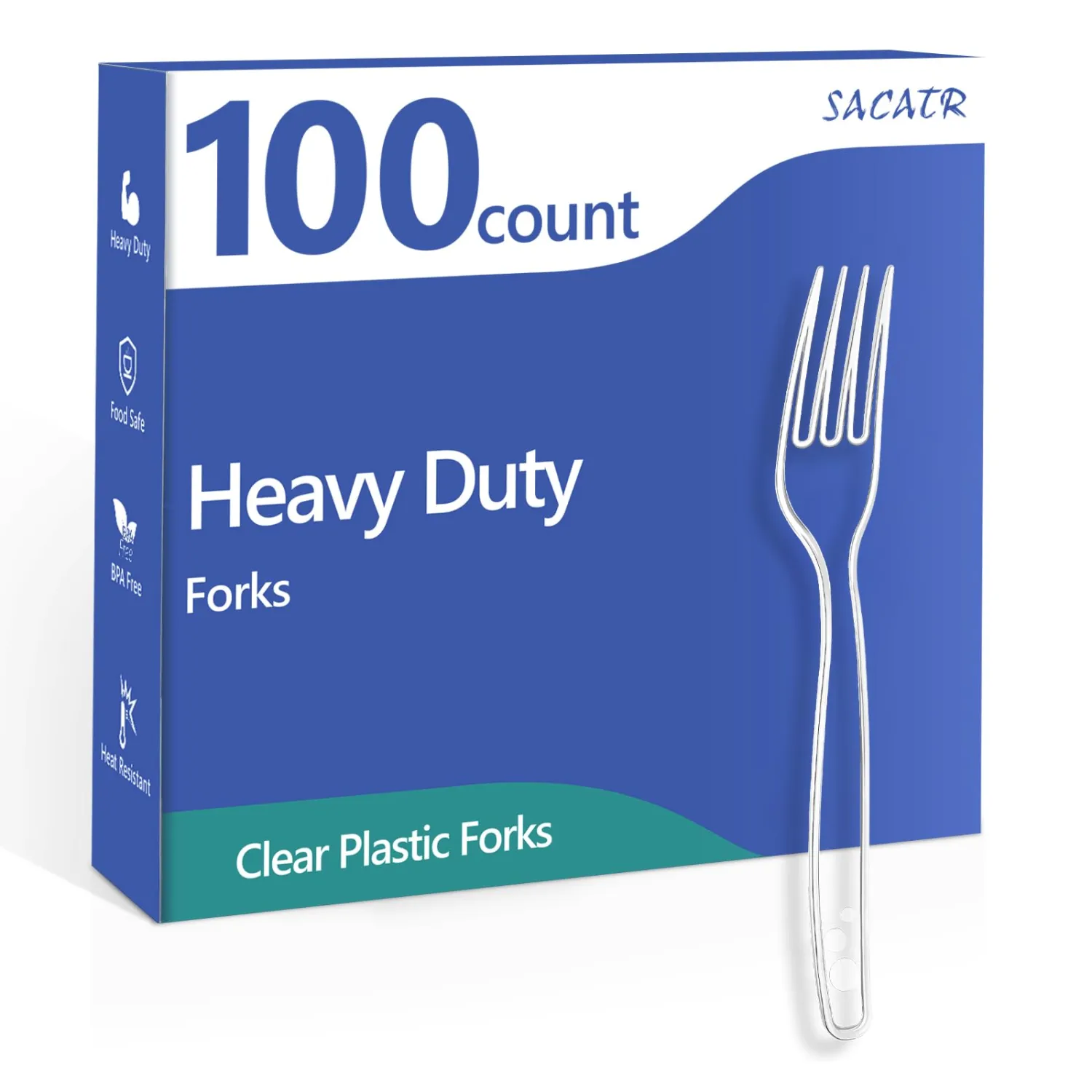 SACATR 100 Count Disposable Plastic Forks,Heavy Duty Plastic Forks, Clear Plastic Silverware, BPA-Free, Heat Resistant, Suitable for Parties, Events and Everyday Use