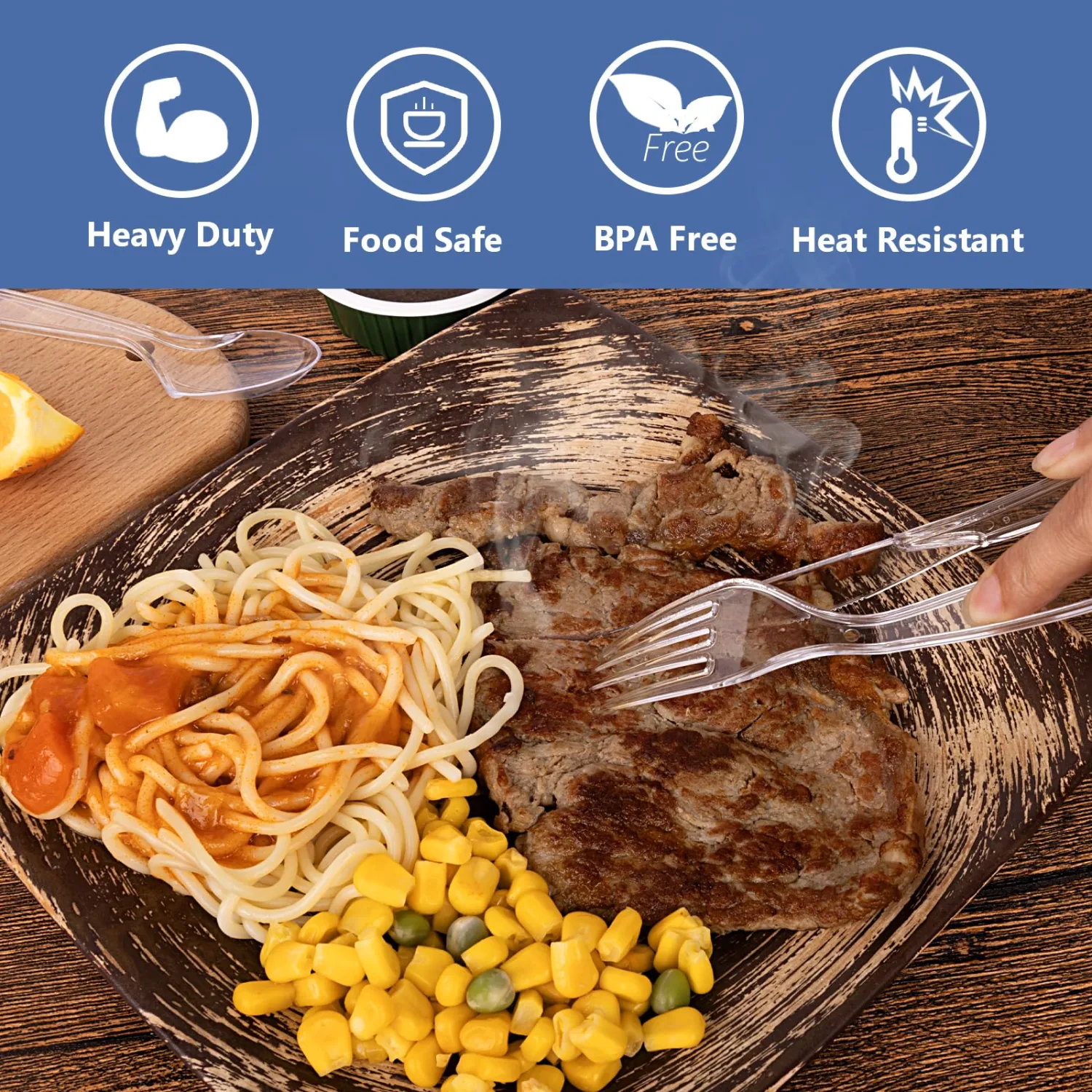 SACATR 100 Count Disposable Plastic Forks,Heavy Duty Plastic Forks, Clear Plastic Silverware, BPA-Free, Heat Resistant, Suitable for Parties, Events and Everyday Use