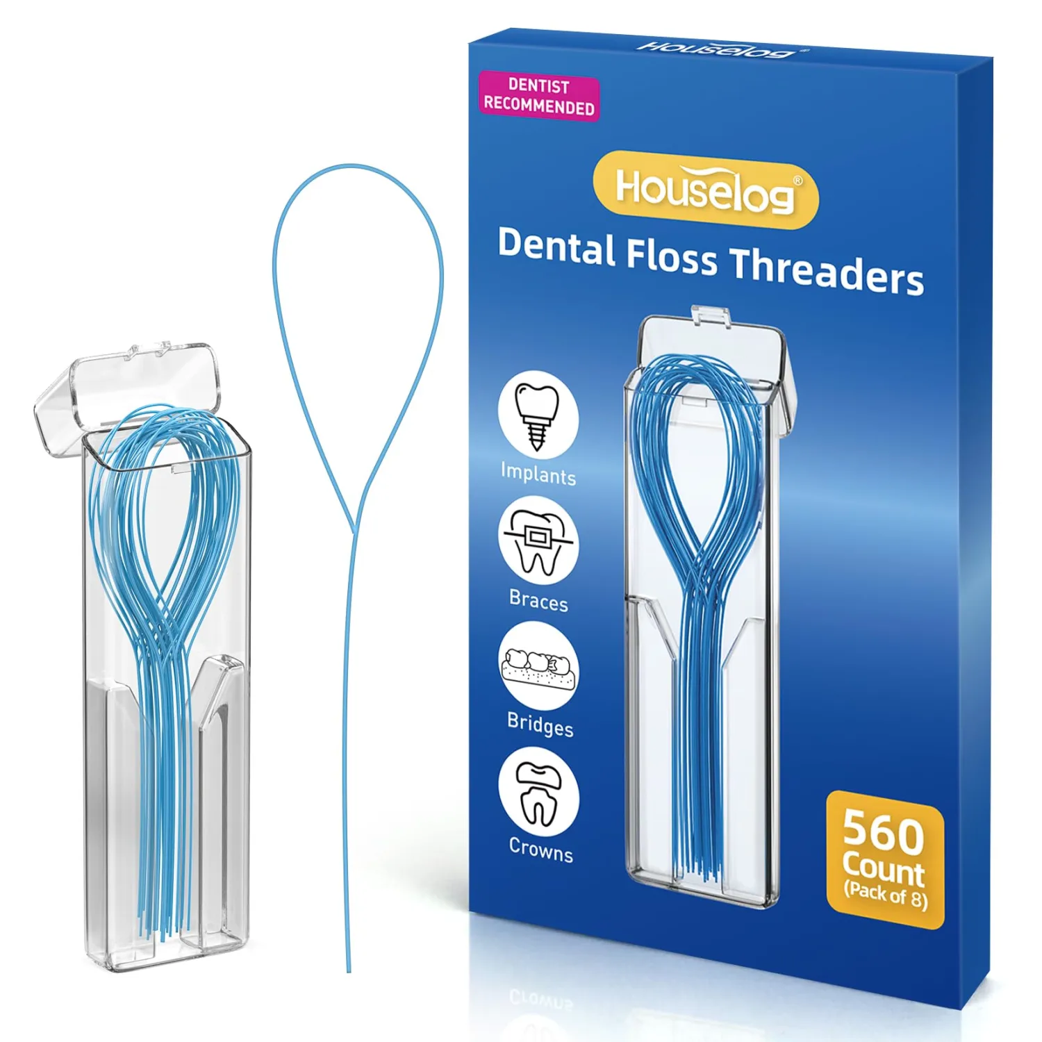 Floss Threaders | 560 Count Dental Floss Threaders for Braces,Bridges,and Implants with Portable Travel Case (Pack of 8)