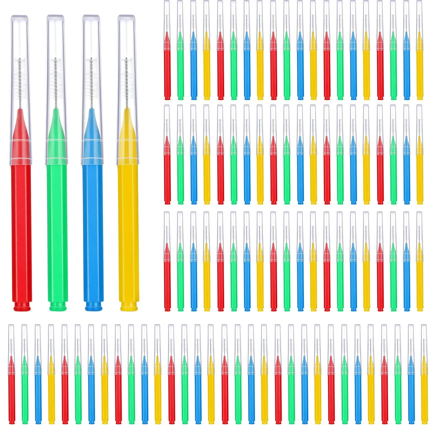 Patelai 100 Pieces Braces Dental Brush for Cleaner Interdental Toothpick Dental Tooth Flossing Head Oral Hygiene Flosser Toothpick Cleaners Tooth Tool(Multicolor,Plenty Sizes)