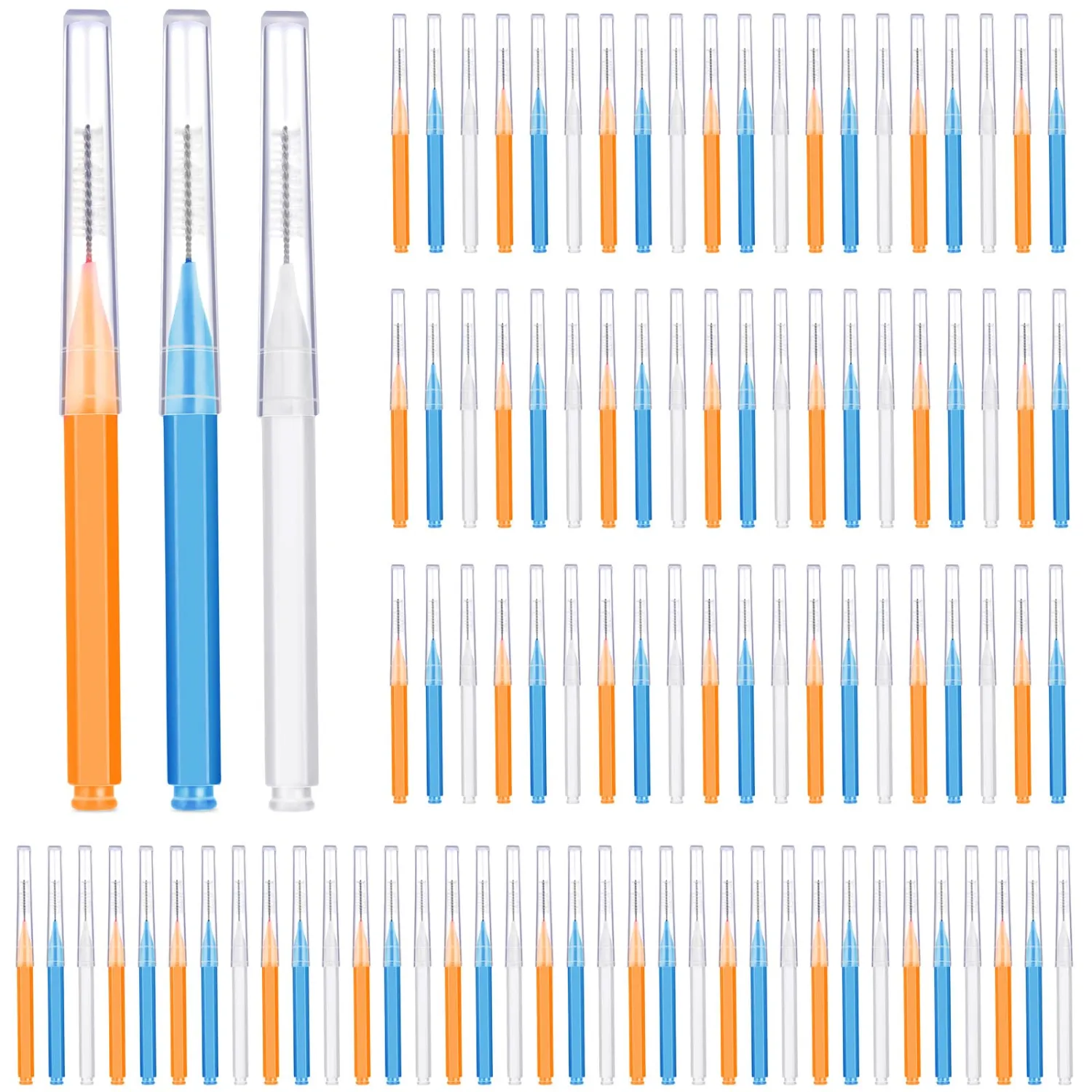 Patelai 100 Pieces Braces Brush for Cleaner Interdental Brush Toothpick Dental Tooth Flossing Head Oral Dental Hygiene Flosser Toothpick Cleaners Tooth Tool(White, Orange, Blue,Proper Size)