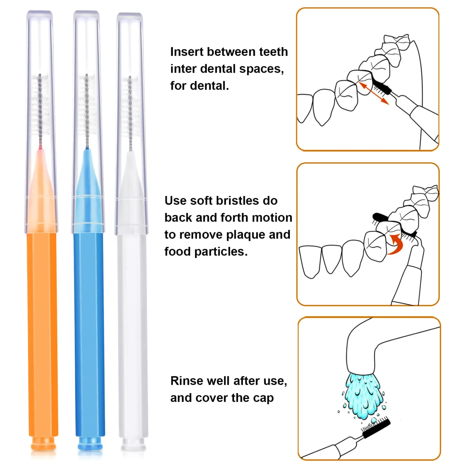 Patelai 100 Pieces Braces Brush for Cleaner Interdental Brush Toothpick Dental Tooth Flossing Head Oral Dental Hygiene Flosser Toothpick Cleaners Tooth Tool(White, Orange, Blue,Proper Size)