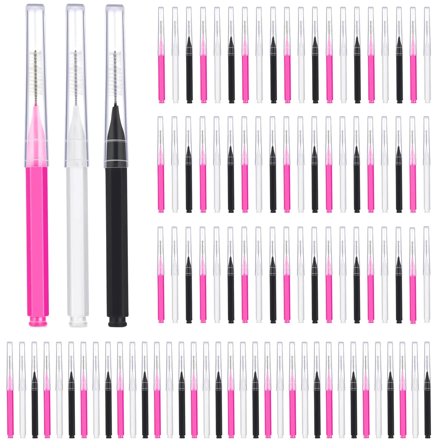 Patelai 100 Pieces Braces Brush for Cleaner Interdental Brush Toothpick Dental Tooth Flossing Head Oral Dental Hygiene Flosser Toothpick Cleaners Tooth Tool(White, Black, Pink,Proper Size)