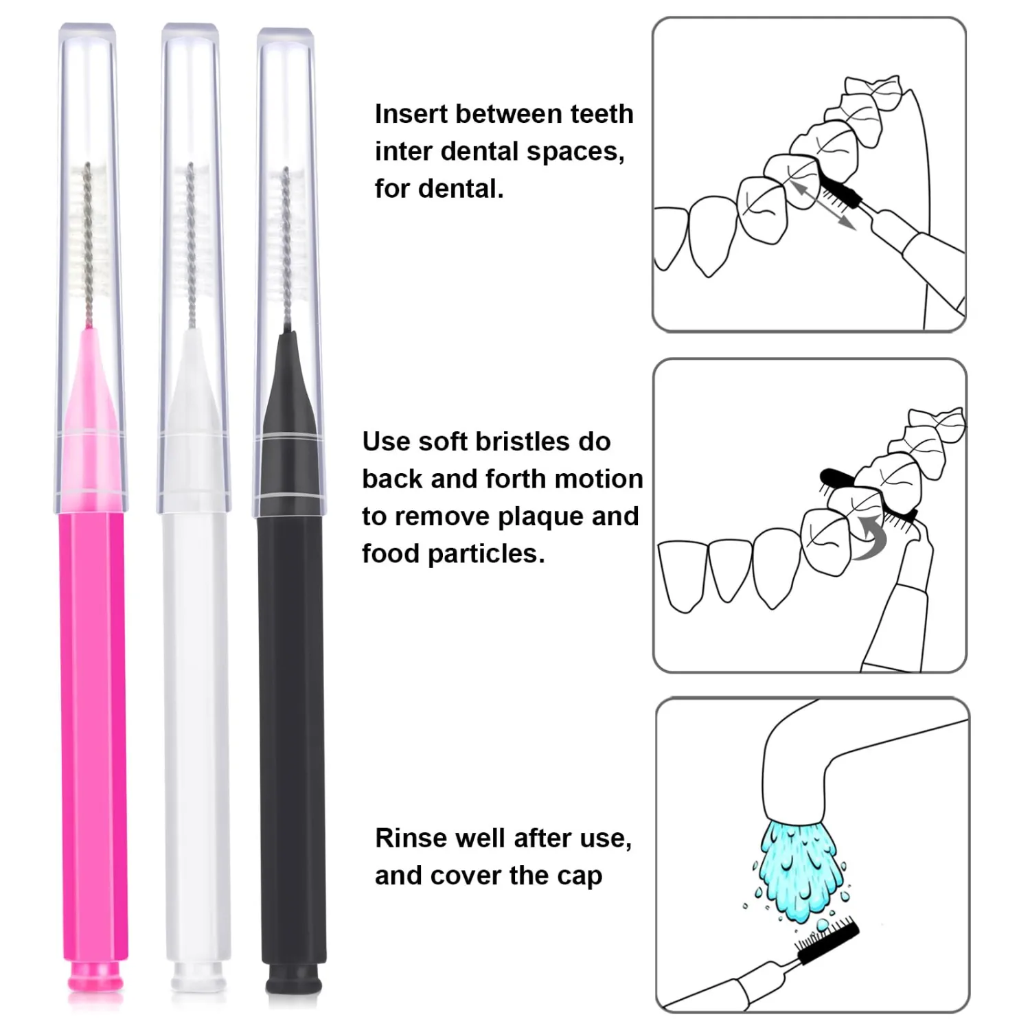 Patelai 100 Pieces Braces Brush for Cleaner Interdental Brush Toothpick Dental Tooth Flossing Head Oral Dental Hygiene Flosser Toothpick Cleaners Tooth Tool(White, Black, Pink,Proper Size)