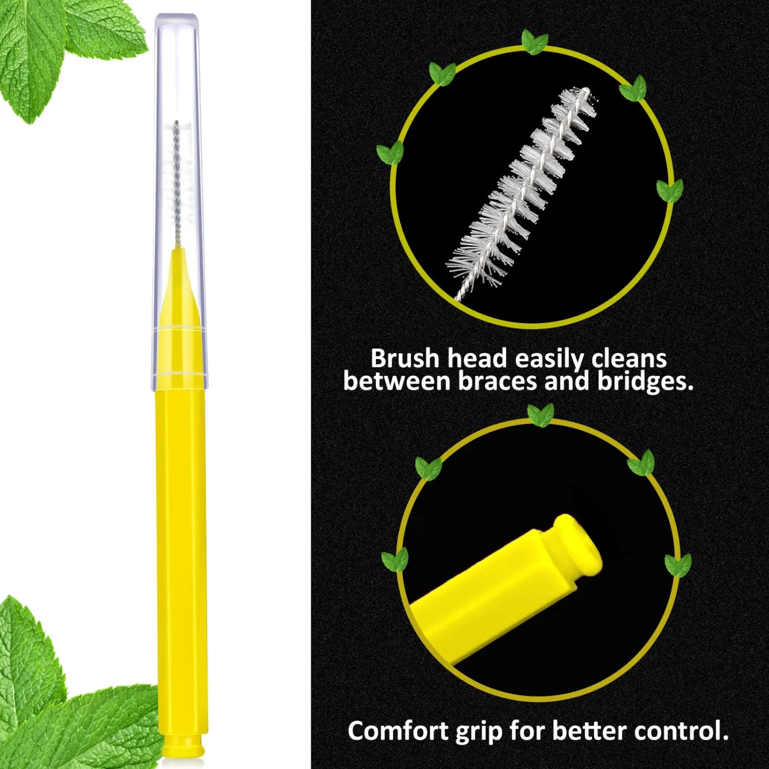 Patelai 100 Pieces Braces Brush for Cleaner Interdental Brush Toothpick Dental Tooth Flossing Head Oral Dental Hygiene Flosser Toothpick Cleaners Tooth Tool(Yellow,Portable Size)