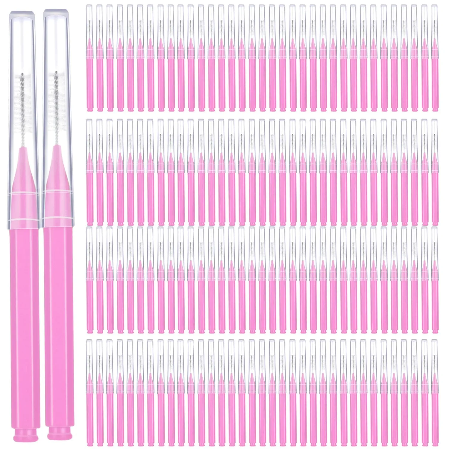 Patelai 100 Pieces Braces Dental Brush for Cleaner Interdental Toothpick Dental Tooth Flossing Head Oral Hygiene Flosser Toothpick Cleaners Tooth Tool(Light Pink,Suitable Size)