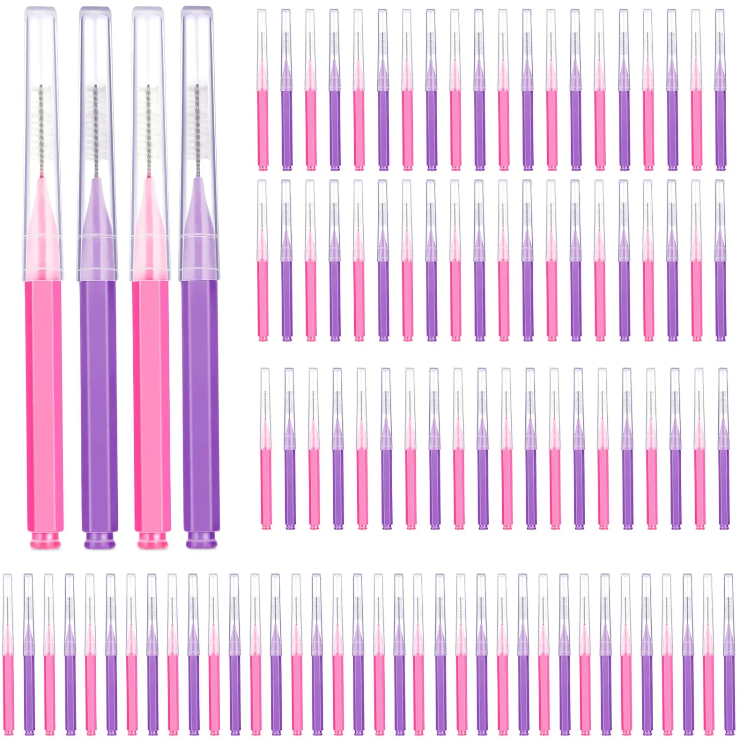 Patelai 100 Pieces Braces Brush for Cleaner Interdental Brush Toothpick Dental Tooth Flossing Head Oral Dental Hygiene Flosser Toothpick Cleaners Tooth Tool(Pink,Purple,Suitable Size)