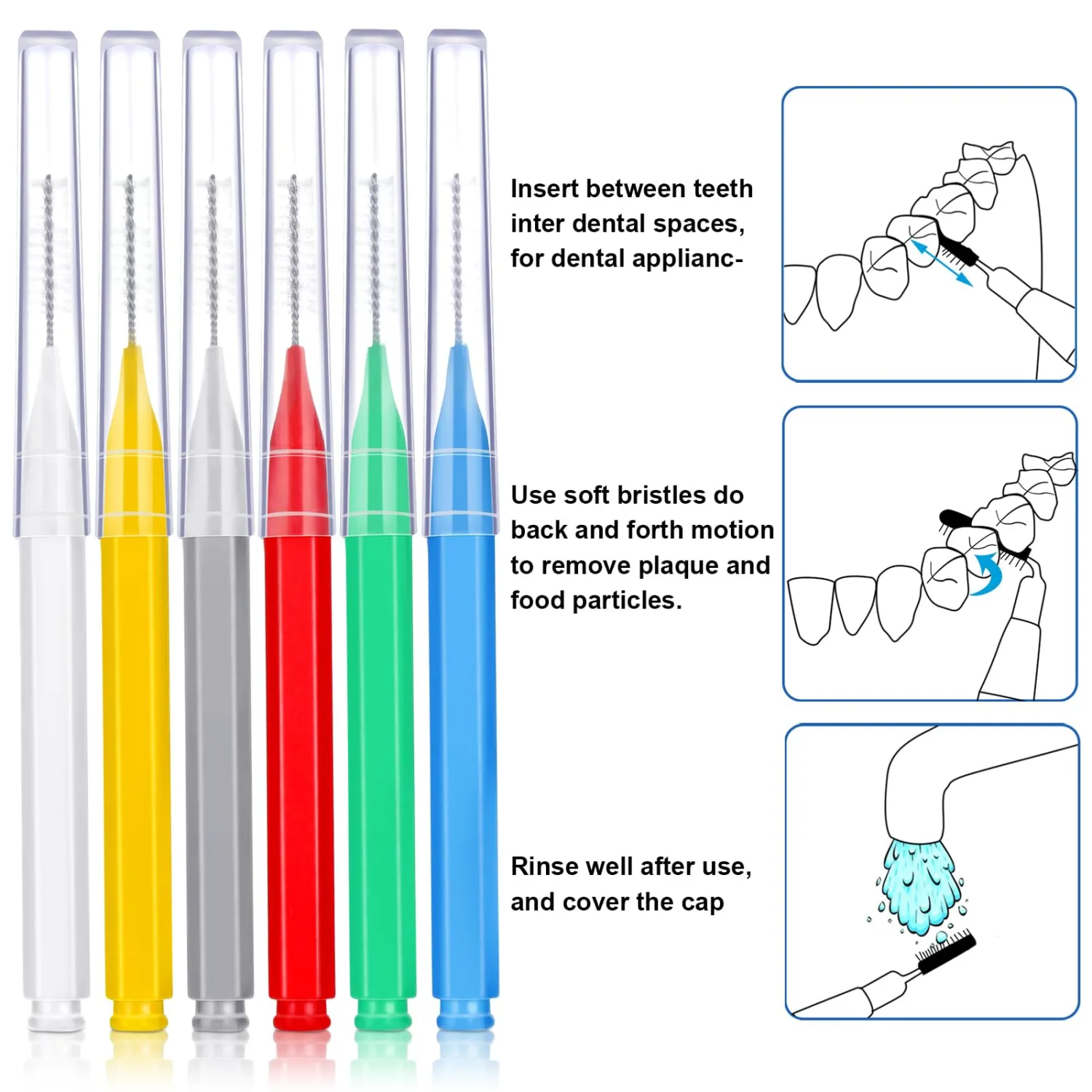Patelai 100 Pieces Braces Brush for Cleaner Interdental Brush Toothpick Dental Tooth Flossing Head Oral Dental Hygiene Flosser Toothpick Cleaners Tooth Tool(Assorted Colors,Multiple Sizes)