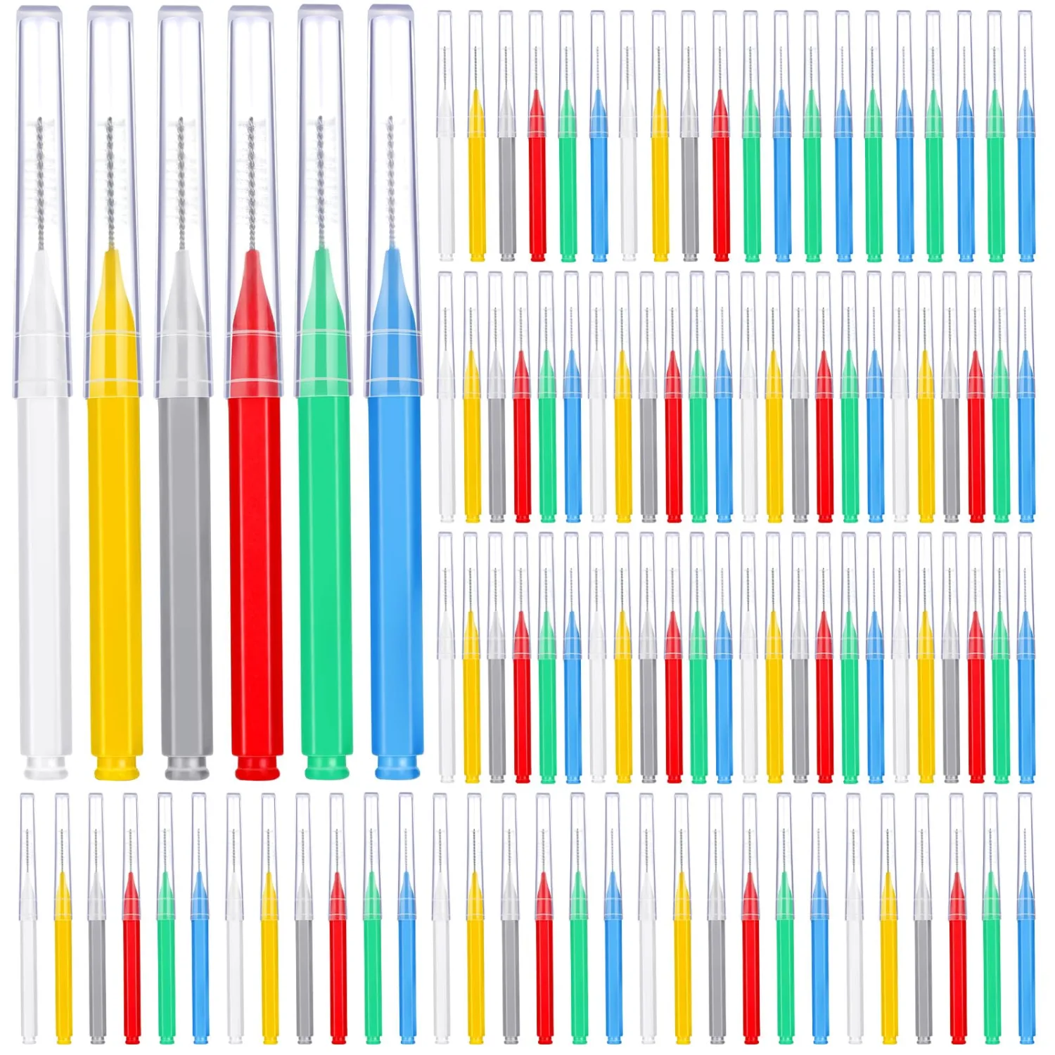 Patelai 100 Pieces Braces Brush for Cleaner Interdental Brush Toothpick Dental Tooth Flossing Head Oral Dental Hygiene Flosser Toothpick Cleaners Tooth Tool(Assorted Colors,Multiple Sizes)