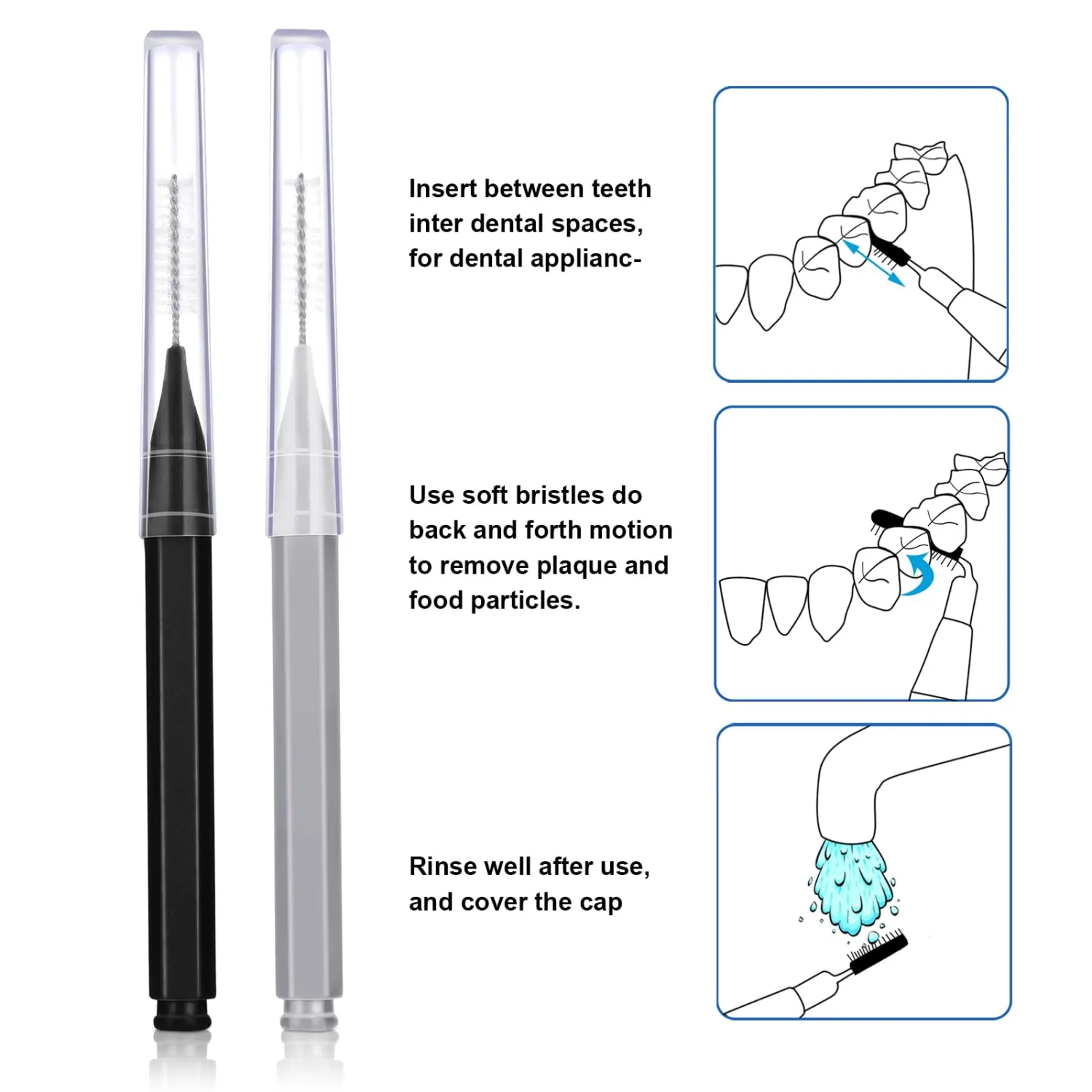 Patelai 100 Pieces Braces Brush for Cleaner Interdental Brush Toothpick Dental Tooth Flossing Head Oral Dental Hygiene Flosser Toothpick Cleaners Tooth Tool(Black, Grey,Suitable Size)