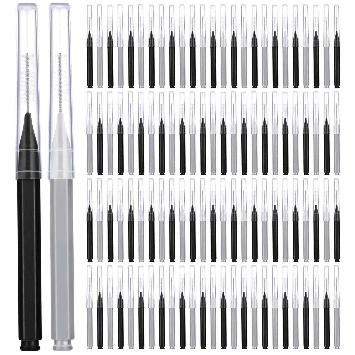 Patelai 100 Pieces Braces Brush for Cleaner Interdental Brush Toothpick Dental Tooth Flossing Head Oral Dental Hygiene Flosser Toothpick Cleaners Tooth Tool(Black, Grey,Suitable Size)