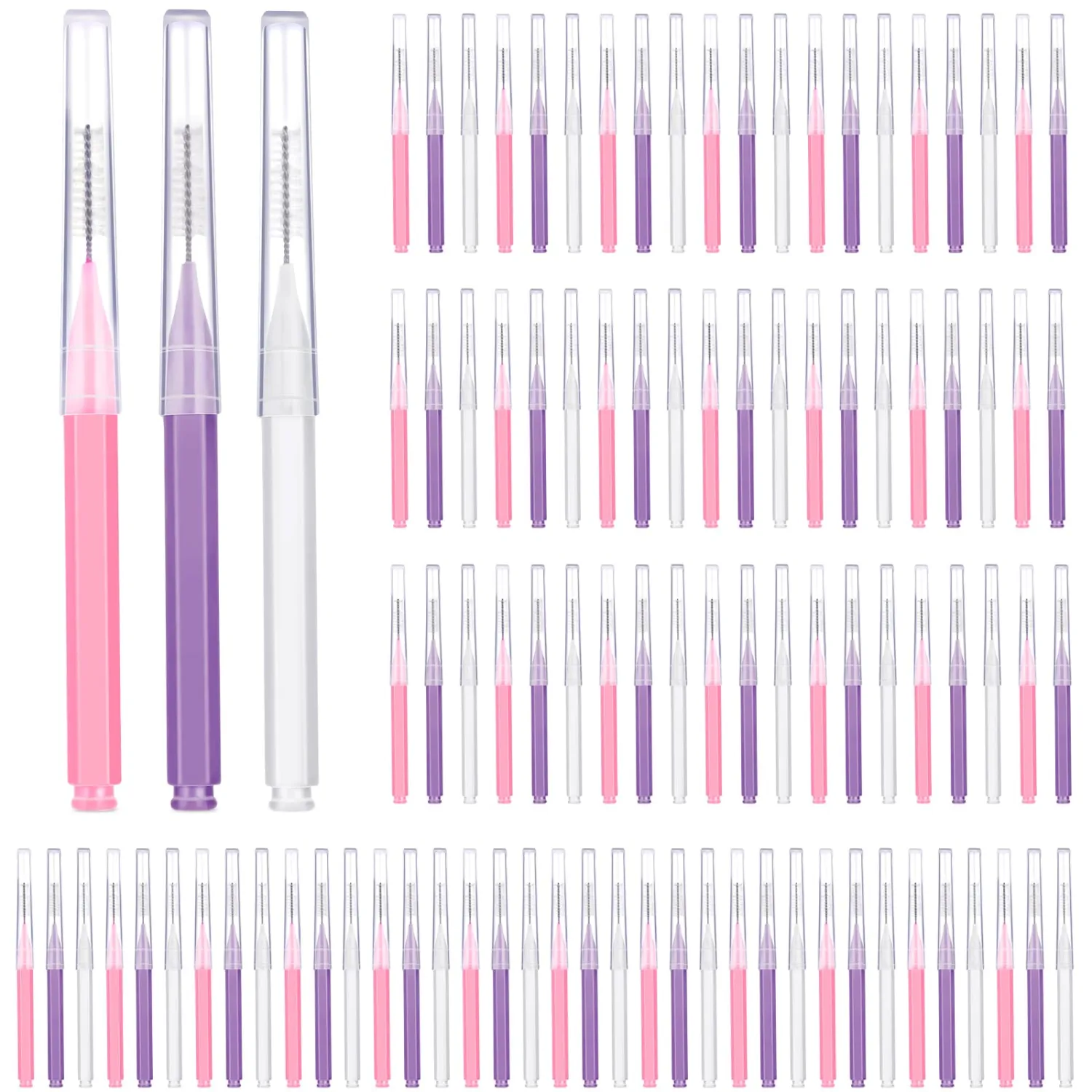 Patelai 100 Pieces Braces Brush for Cleaner Interdental Brush Toothpick Dental Tooth Flossing Head Oral Dental Hygiene Flosser Toothpick Cleaners Tooth Tool(Pastel Colors,Mixed Size)