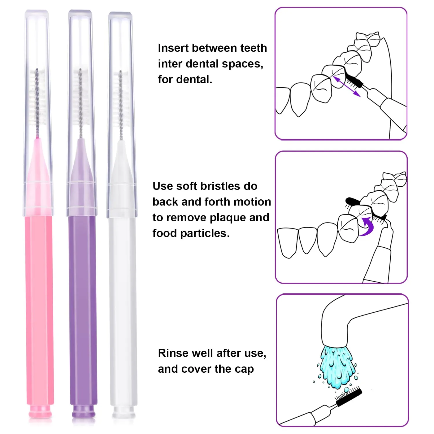 Patelai 100 Pieces Braces Brush for Cleaner Interdental Brush Toothpick Dental Tooth Flossing Head Oral Dental Hygiene Flosser Toothpick Cleaners Tooth Tool(Pastel Colors,Mixed Size)