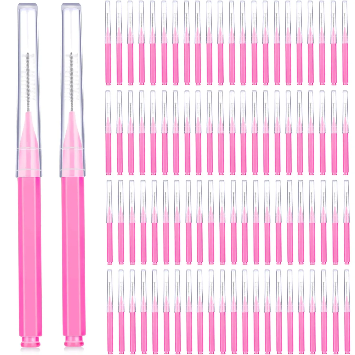 Patelai 100 Pieces Braces Brush for Cleaner Interdental Brush Toothpick Dental Tooth Flossing Head Oral Dental Hygiene Flosser Toothpick Cleaners Tooth Tool(Pink,Portable Size)
