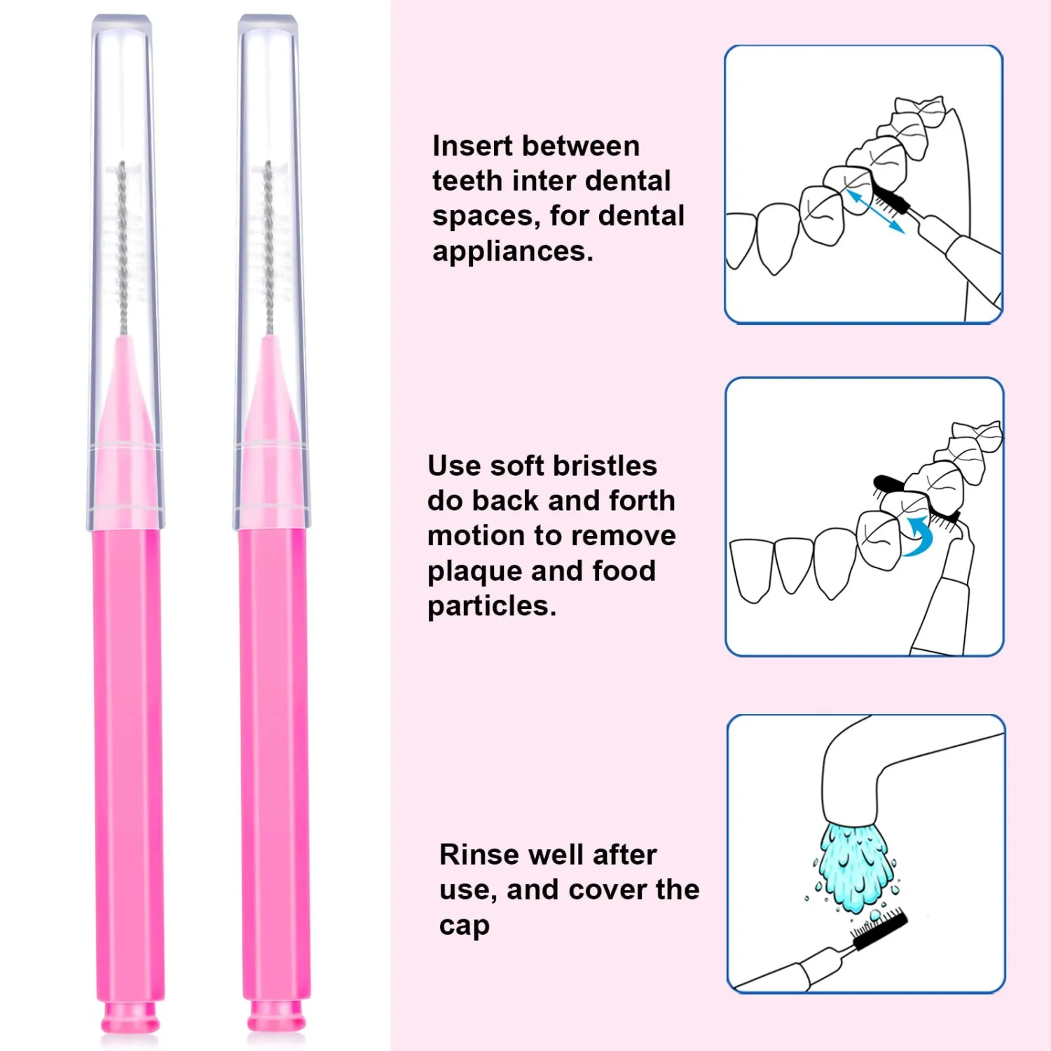 Patelai 100 Pieces Braces Brush for Cleaner Interdental Brush Toothpick Dental Tooth Flossing Head Oral Dental Hygiene Flosser Toothpick Cleaners Tooth Tool(Pink,Portable Size)