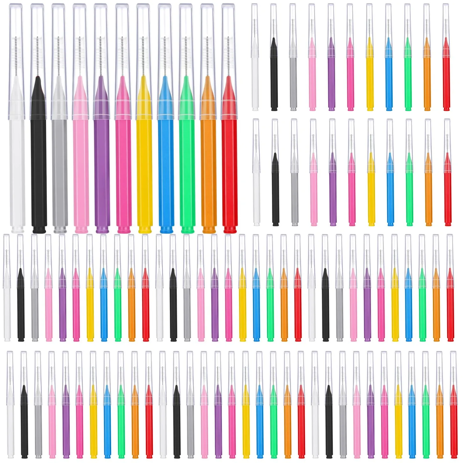 Patelai 100 Pieces Braces Dental Brush for Cleaner Interdental Toothpick Dental Tooth Flossing Head Oral Hygiene Flosser Toothpick Cleaners Tooth Tool (Assorted Colors,Mixed Size)