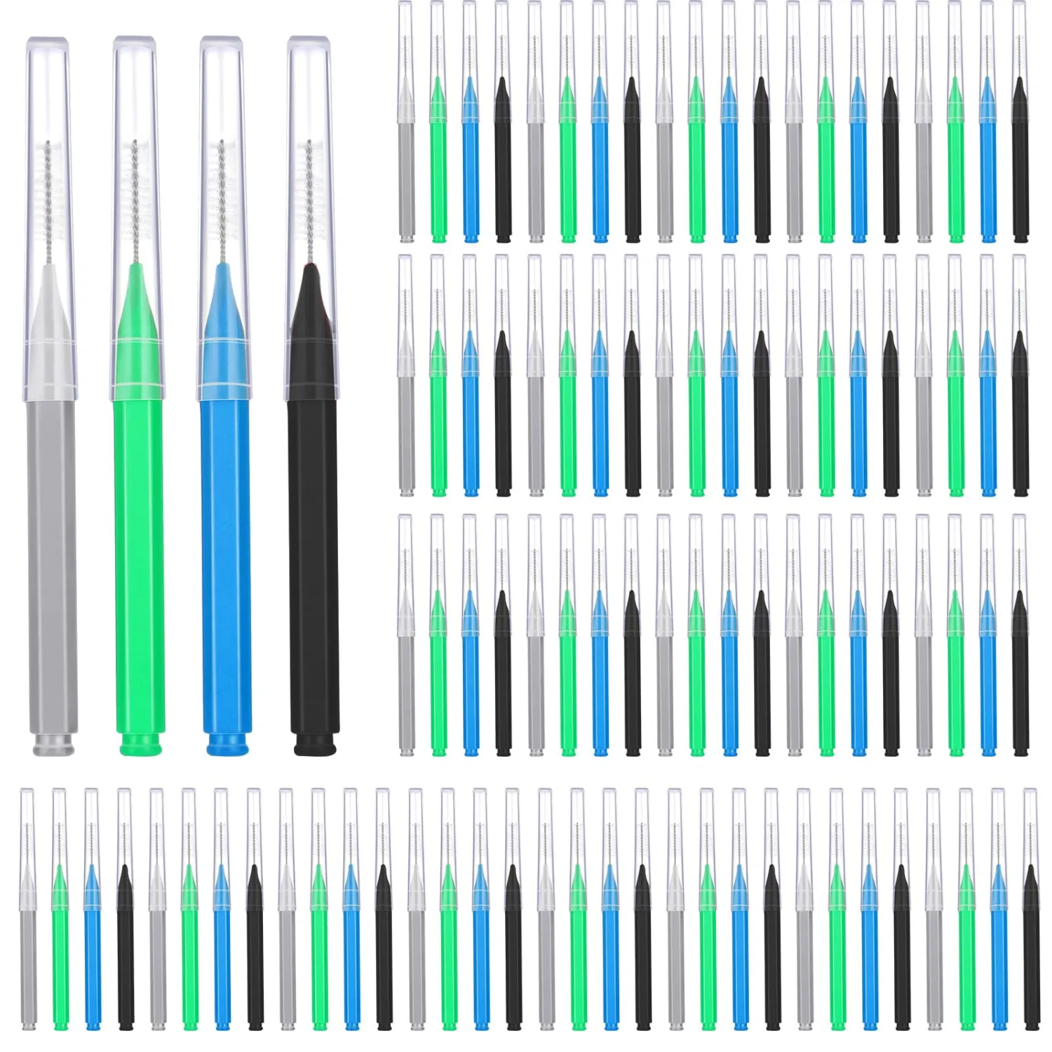 Patelai 100 Pieces Braces Dental Brush for Cleaner Interdental Toothpick Dental Tooth Flossing Head Oral Hygiene Flosser Toothpick Cleaners Tooth Tool(Assorted Colors,Various Sizes)