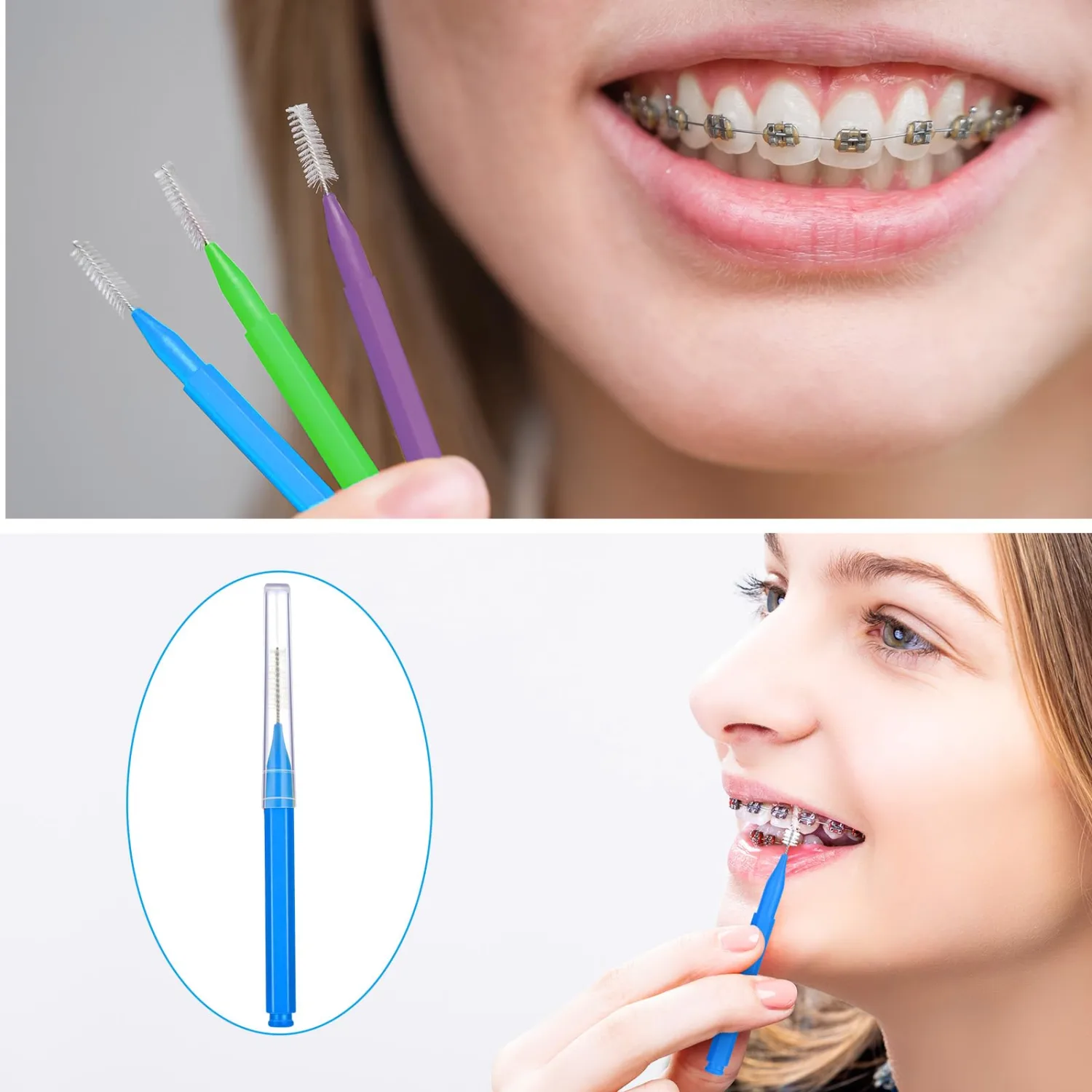 Patelai 100 Pieces Braces Dental Brush for Cleaner Interdental Toothpick Dental Tooth Flossing Head Oral Hygiene Flosser Toothpick Cleaners Tooth Tool(Multicolor,Mixed Size)