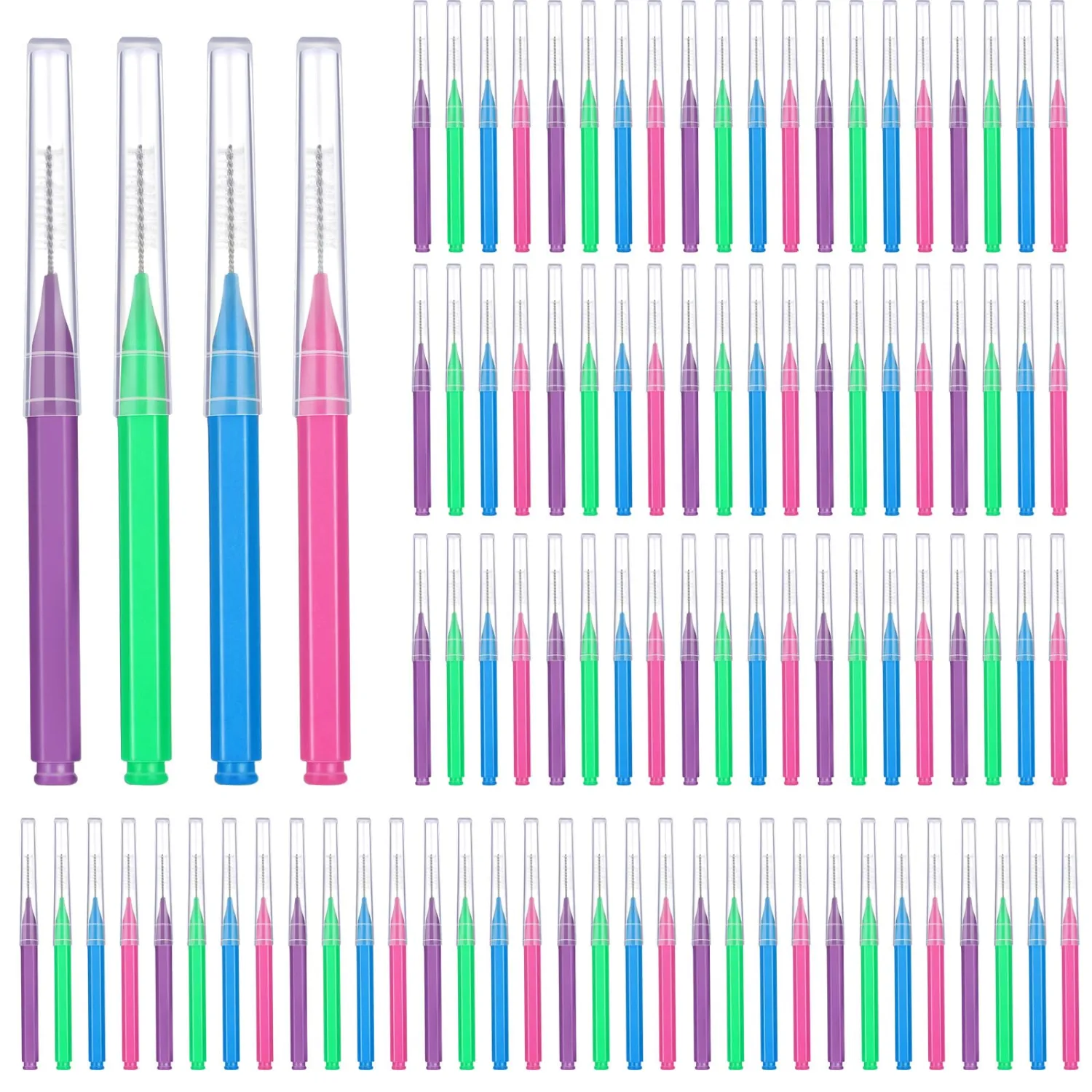 Patelai 100 Pieces Braces Dental Brush for Cleaner Interdental Toothpick Dental Tooth Flossing Head Oral Hygiene Flosser Toothpick Cleaners Tooth Tool(Multicolor,Mixed Size)