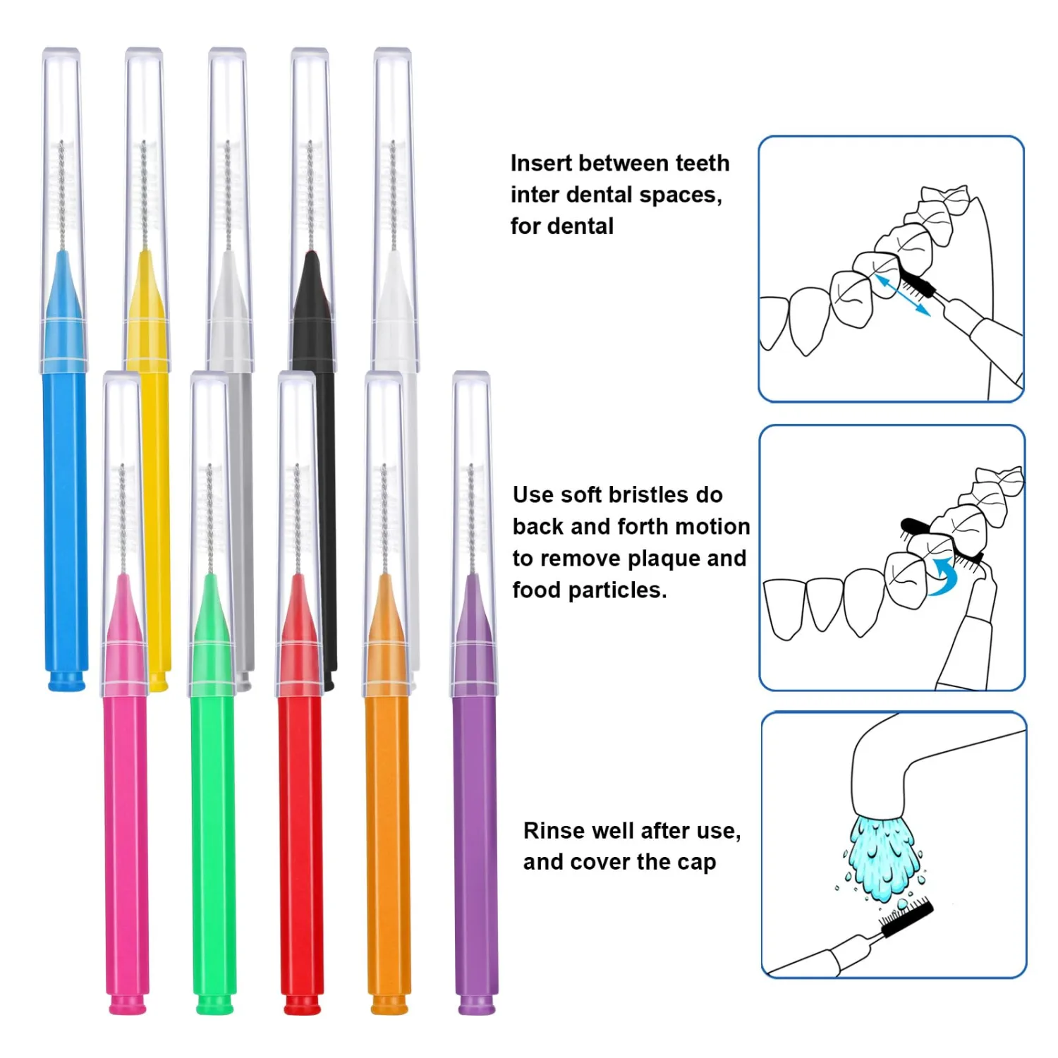 Patelai 100 Pieces Braces Dental Brush for Cleaner Interdental Toothpick Dental Tooth Flossing Head Oral Hygiene Flosser Toothpick Cleaners Tooth Tool(Multicolor,Various Sizes)