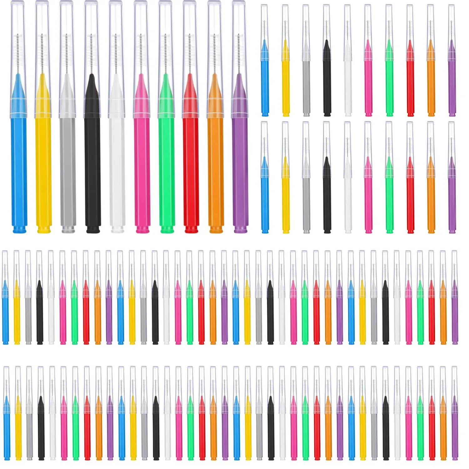Patelai 100 Pieces Braces Dental Brush for Cleaner Interdental Toothpick Dental Tooth Flossing Head Oral Hygiene Flosser Toothpick Cleaners Tooth Tool(Multicolor,Various Sizes)