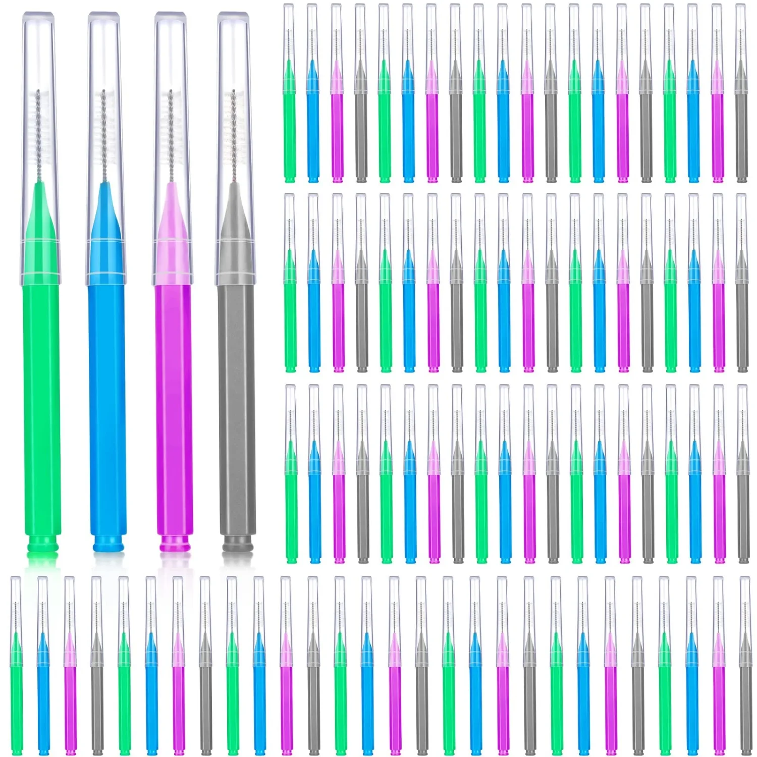 Patelai 100 Pieces Braces Brush for Cleaner Interdental Brush Toothpick Dental Tooth Flossing Head Oral Dental Hygiene Flosser Toothpick Cleaners Tooth Cleaning Tool (Attractive Colors)