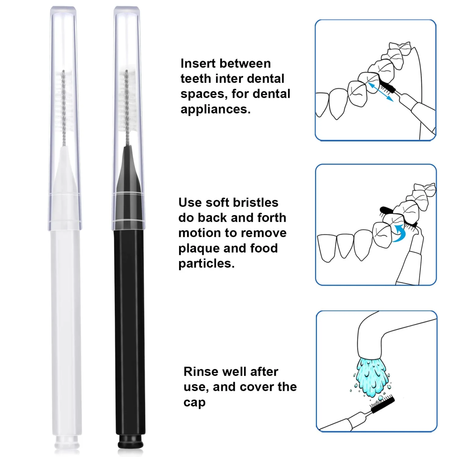 Patelai 100 Pieces Braces Brush for Cleaner Interdental Brush Toothpick Dental Tooth Flossing Head Oral Dental Hygiene Flosser Toothpick Cleaners Tooth Cleaning Tool (Black, White)