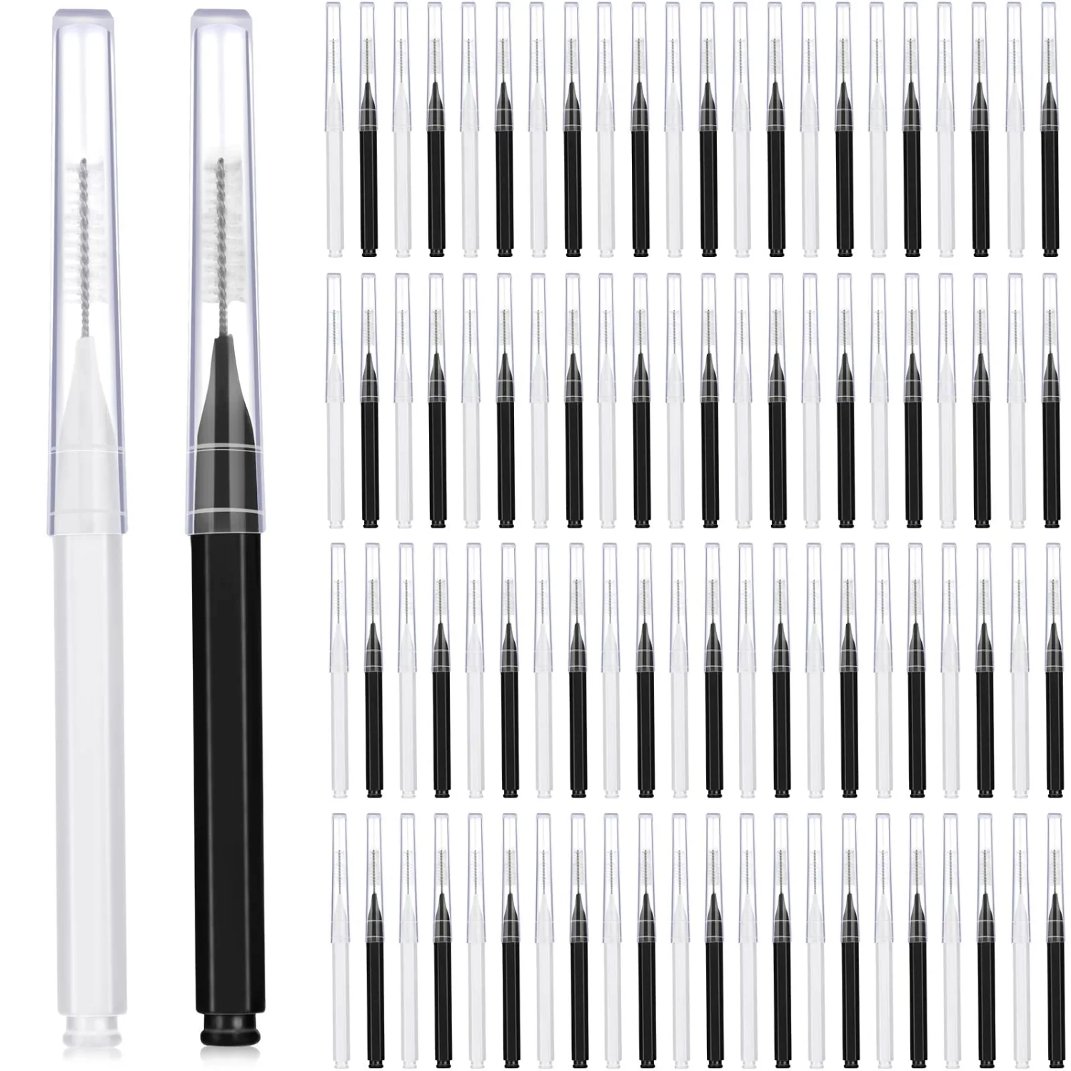 Patelai 100 Pieces Braces Brush for Cleaner Interdental Brush Toothpick Dental Tooth Flossing Head Oral Dental Hygiene Flosser Toothpick Cleaners Tooth Cleaning Tool (Black, White)