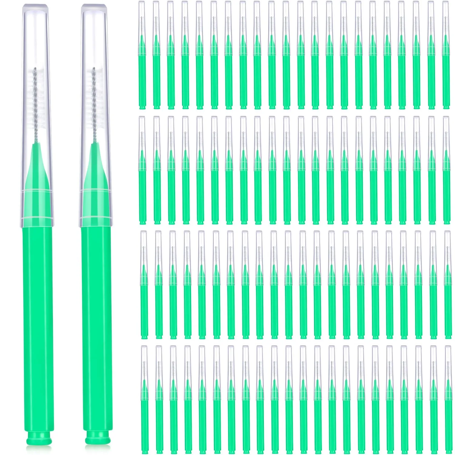 Patelai 100 Pieces Braces Brush for Cleaner Interdental Brush Toothpick Dental Tooth Flossing Head Oral Dental Hygiene Flosser Toothpick Cleaners Tooth Cleaning Tool (Green)